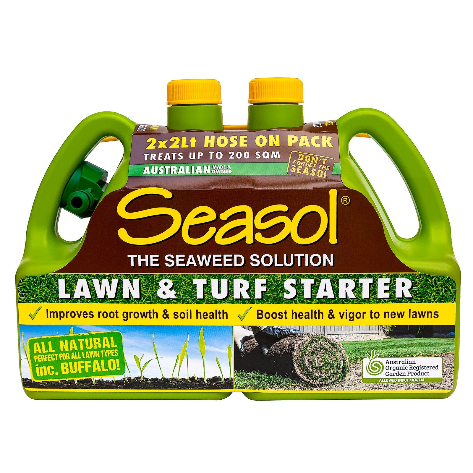 Seasol 2 x 2L Hose On Lawn and Turf Starter Liquid Twin Pack 4L