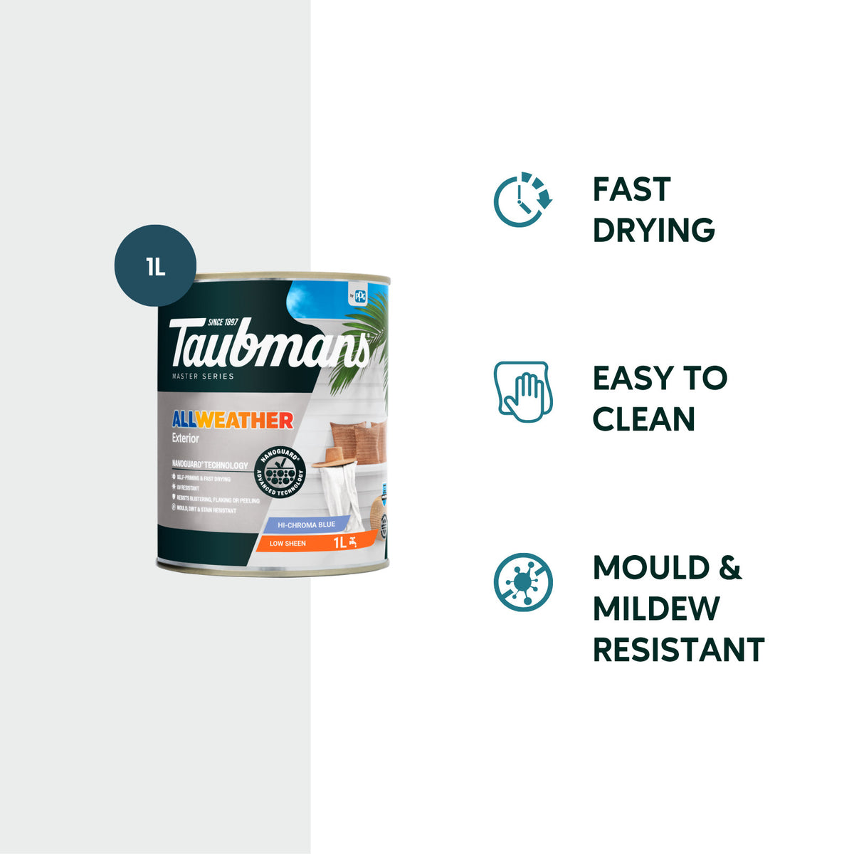 Taubmans 1L Hi-C Blue All Weather Low Sheen Exterior Paint