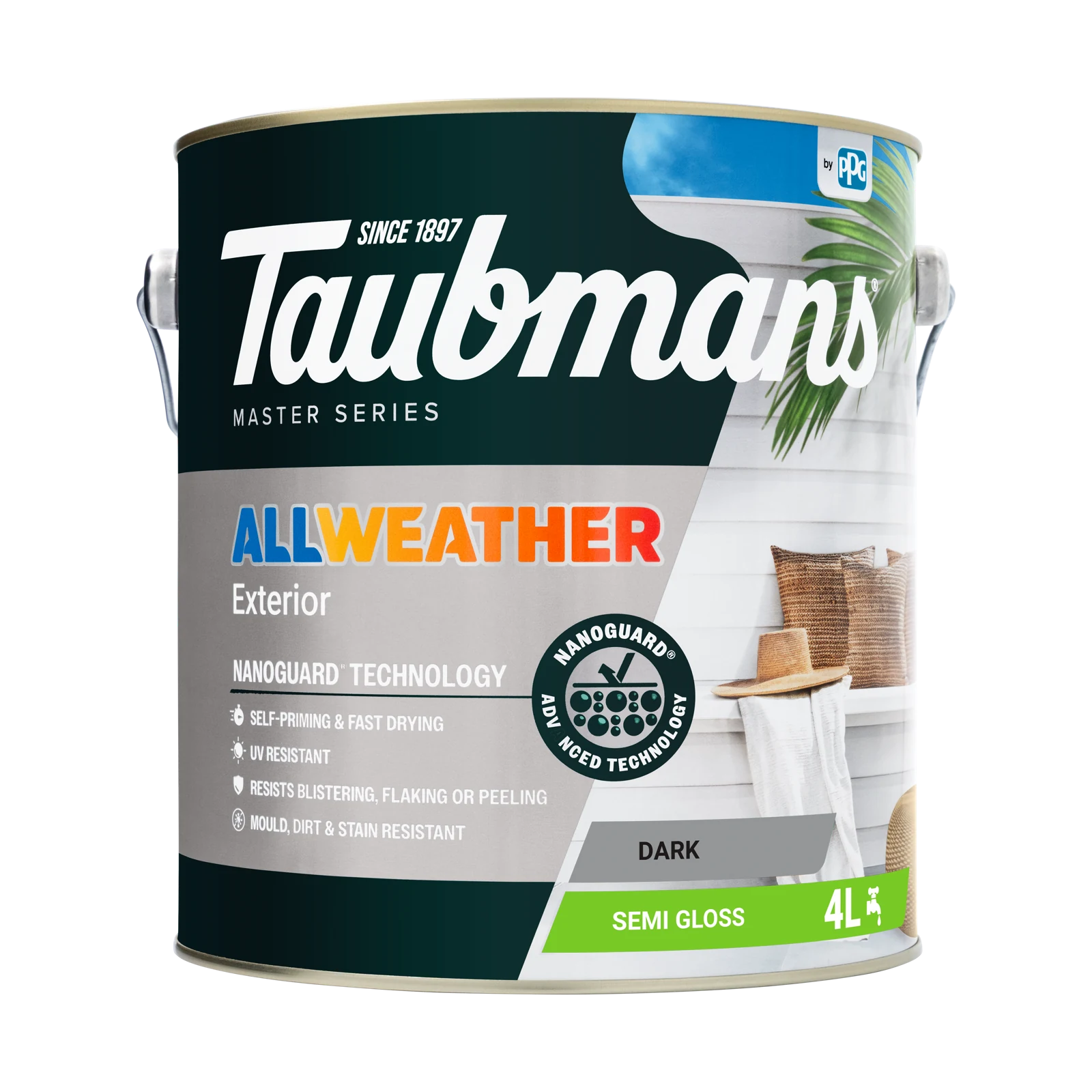 Taubmans 4L Dark Water Based Acrylic Semi-Gloss All Weather Exterior Paint UV Resistant Waterproof