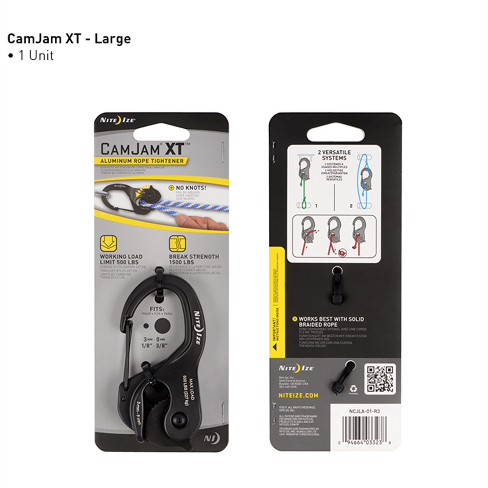 Nite Ize CamJam XT Large Aluminium Rope and Cord Tightener Black