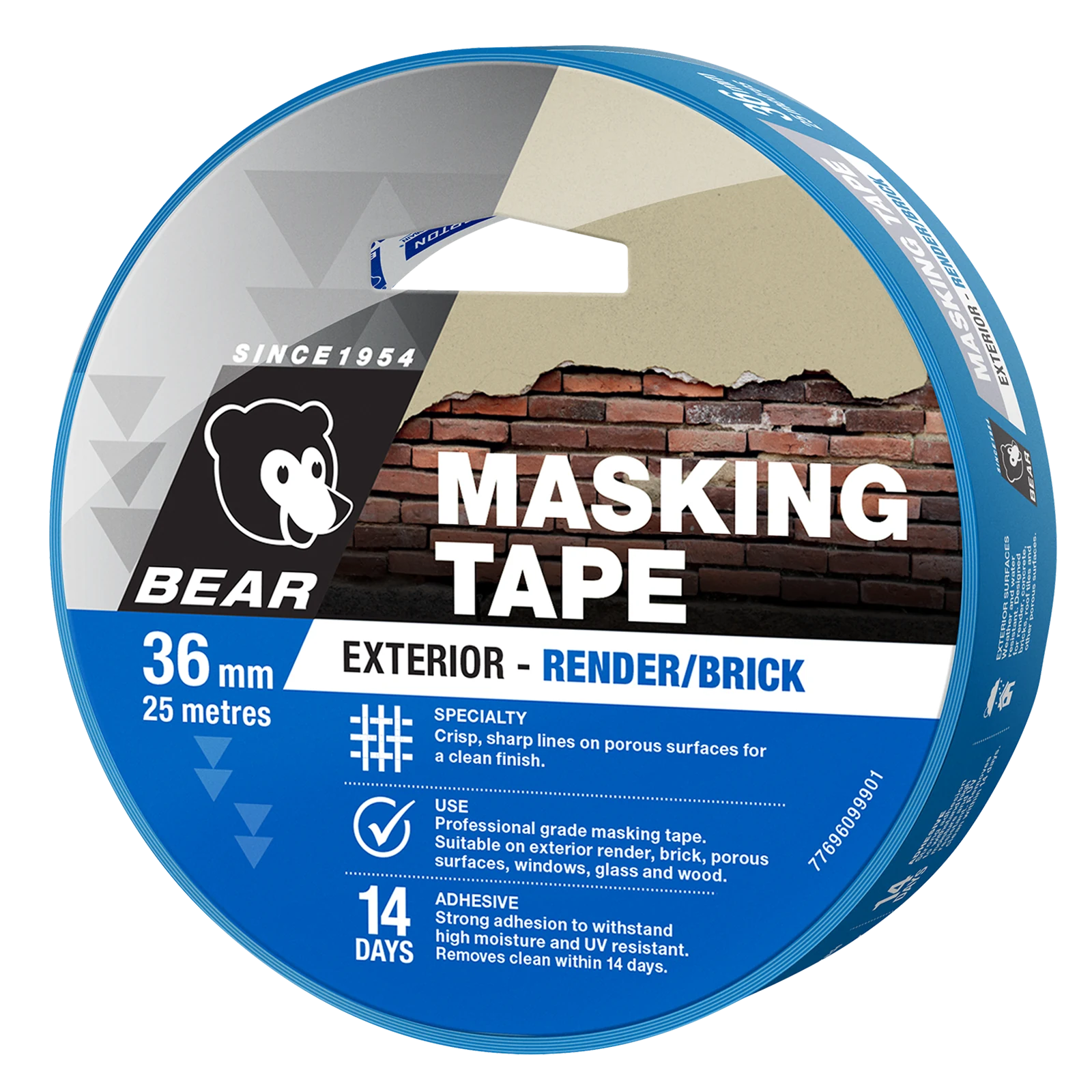 Bear 36mm x 25m Blue Cloth Render Exterior Masking Tape - UV Resistant