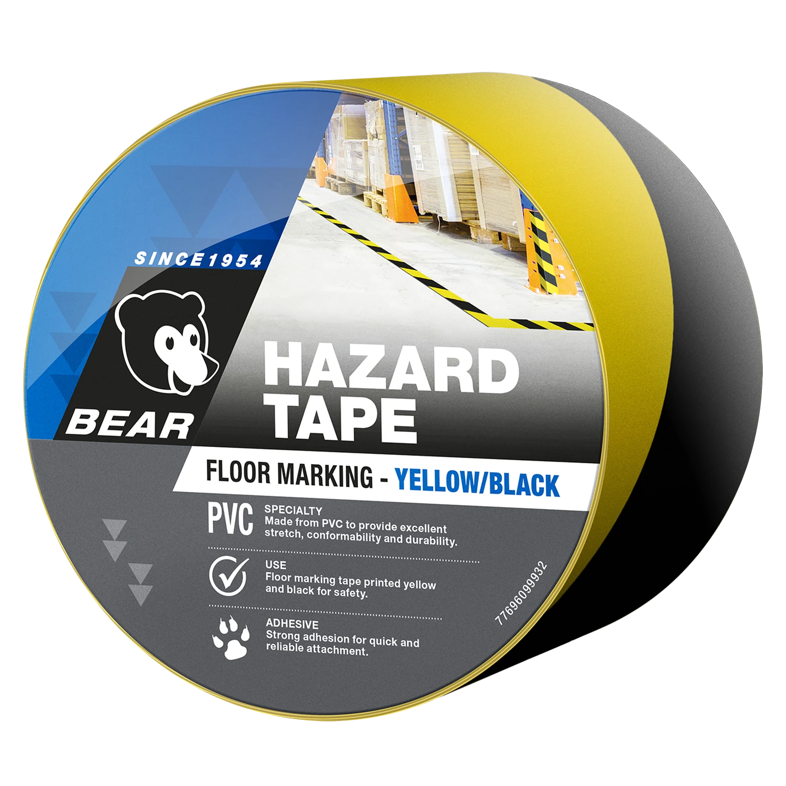 Bear 48mm x 30m Yellow and Black PVC Hazard Tape - UV Resistant