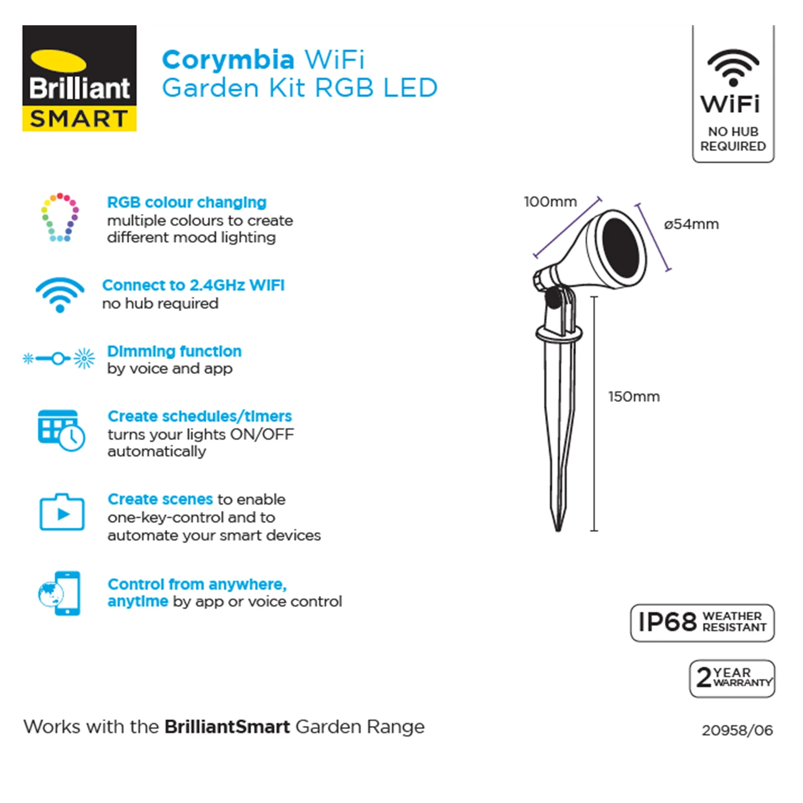 Brilliant Corymbia Smart Spot/Pond LED Garden Light Kit 6 Pack 20958/06