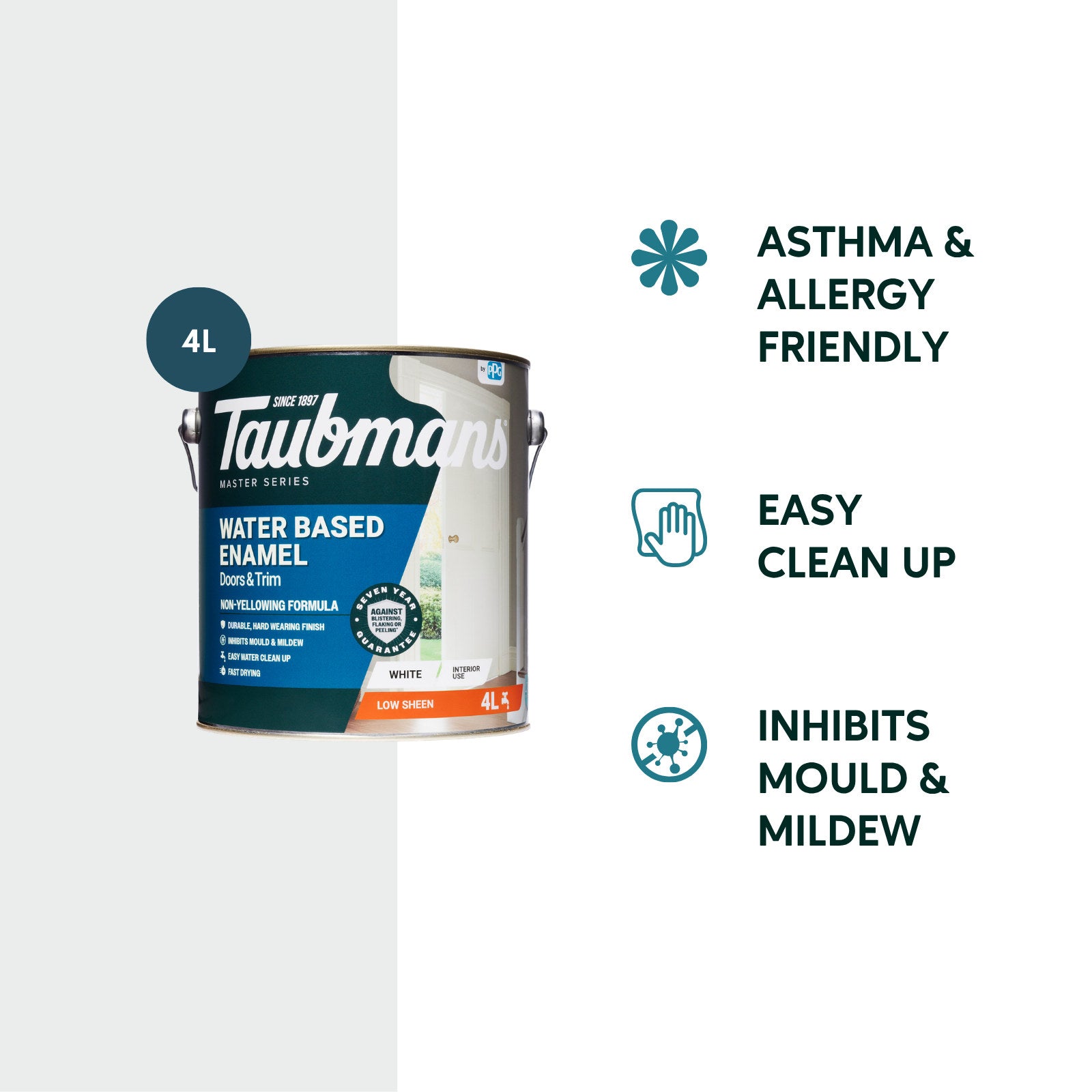 Taubmans 4L White Low Sheen Water Based Enamel Paint