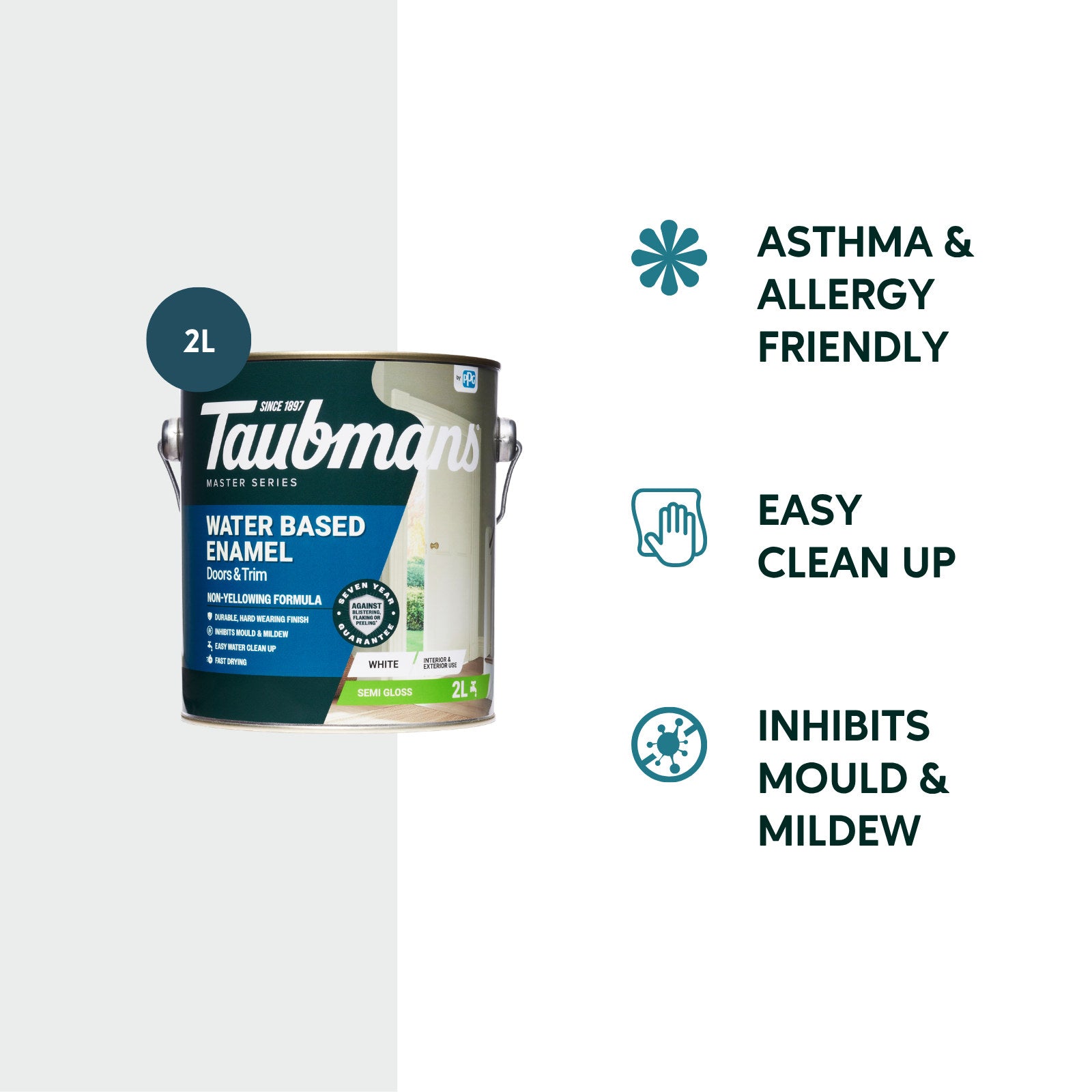 Taubmans 2L White Semi Gloss Water Based Enamel Paint