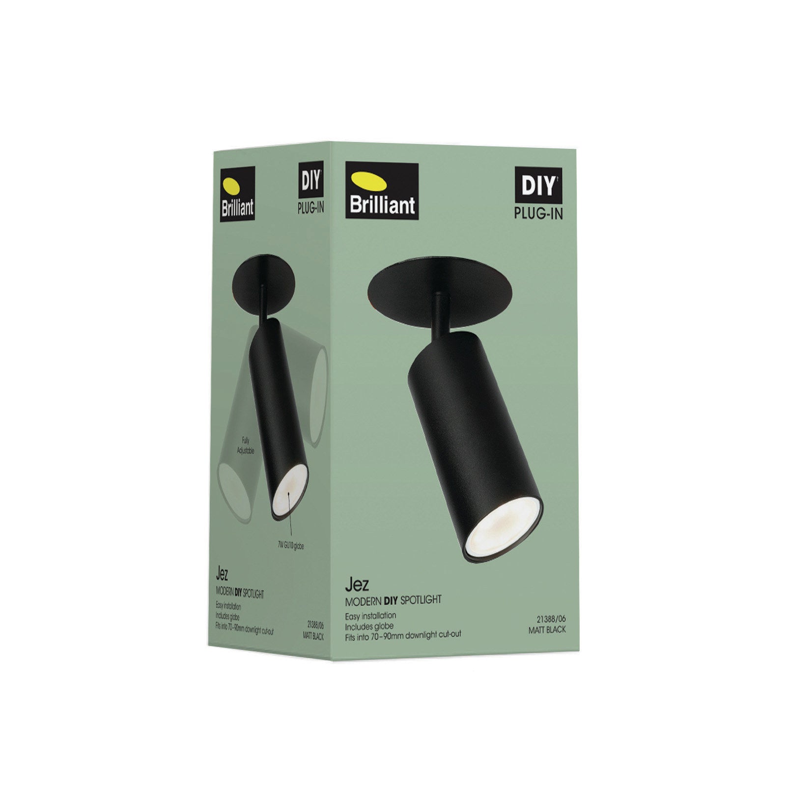 Brilliant Lighting Jez 7W Matt Black Plug In DIY LED Spotlight GU10 21388/06