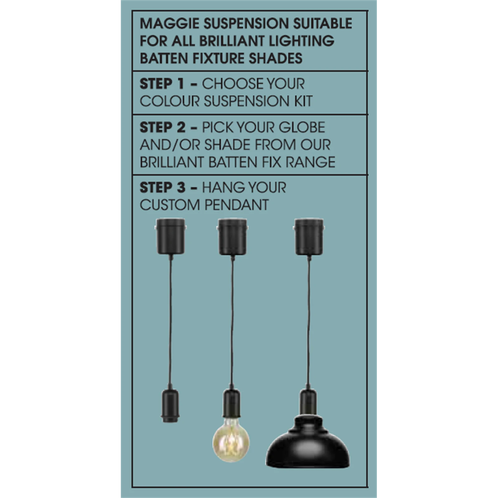 Brilliant Lighting Maggie Matt Black Plug-In DIY Suspension Pendant E27 21395/06