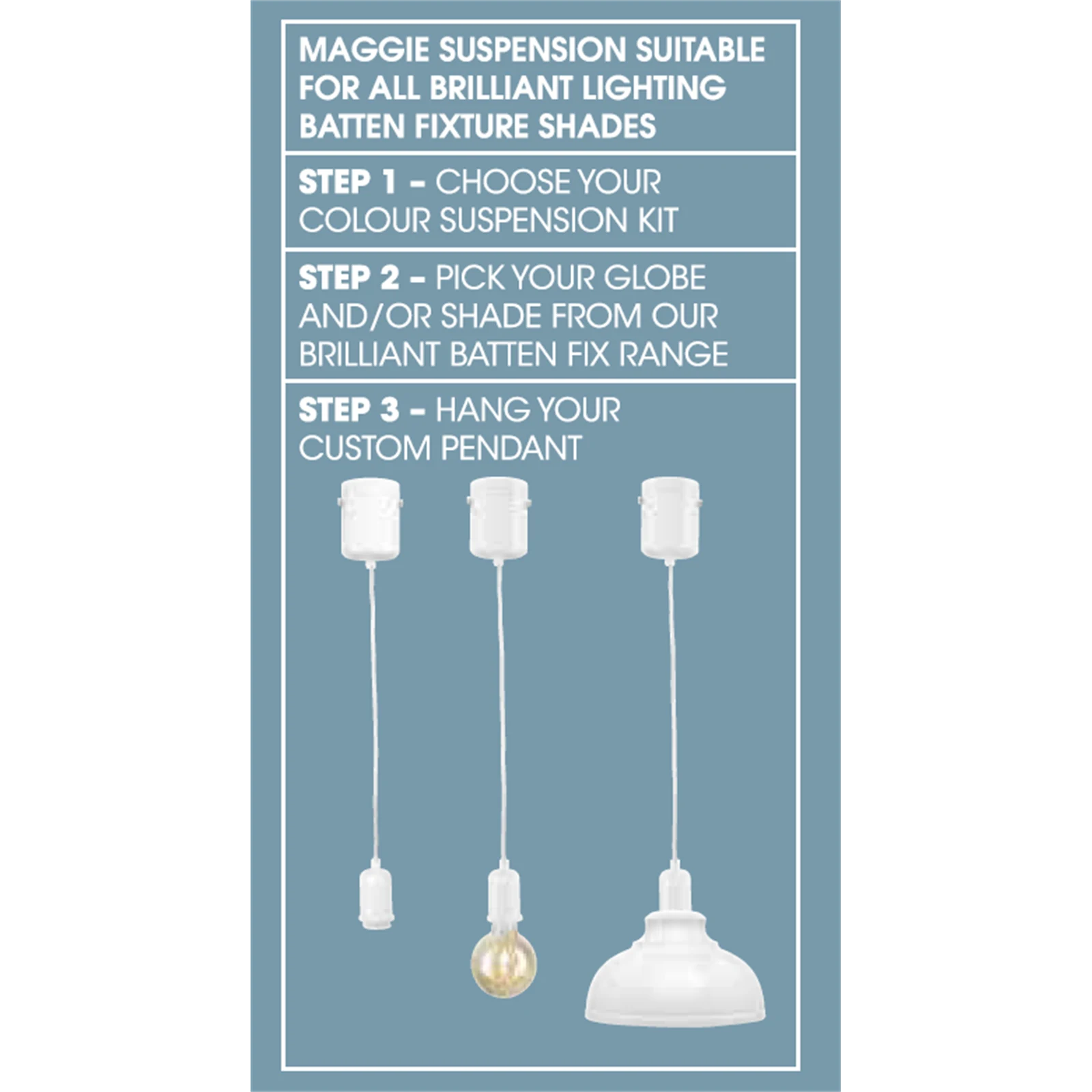 Brilliant Maggie Matt White Plug-In Suspension Pendant 21395/05
