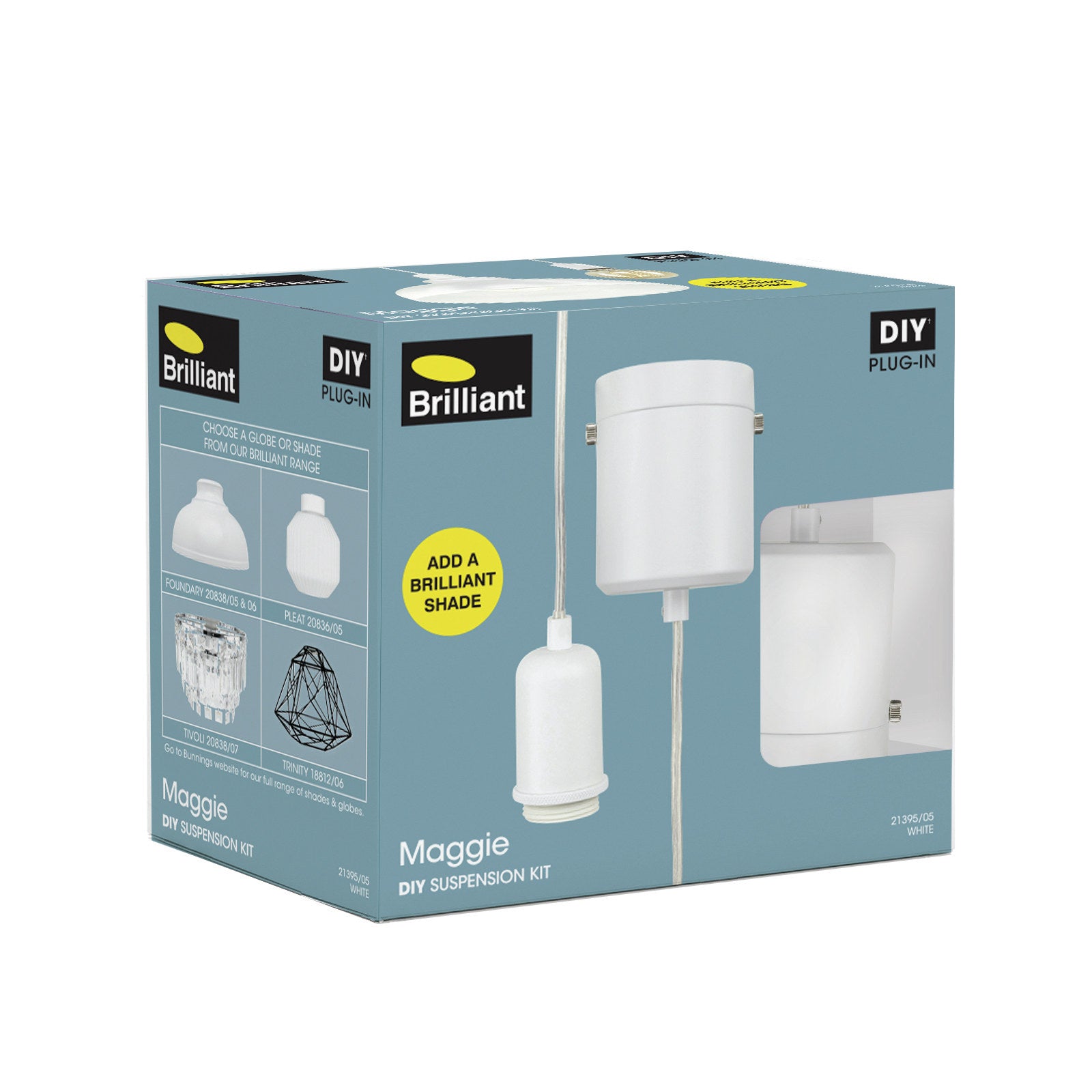 Brilliant Maggie Matt White Plug-In Suspension Pendant 21395/05