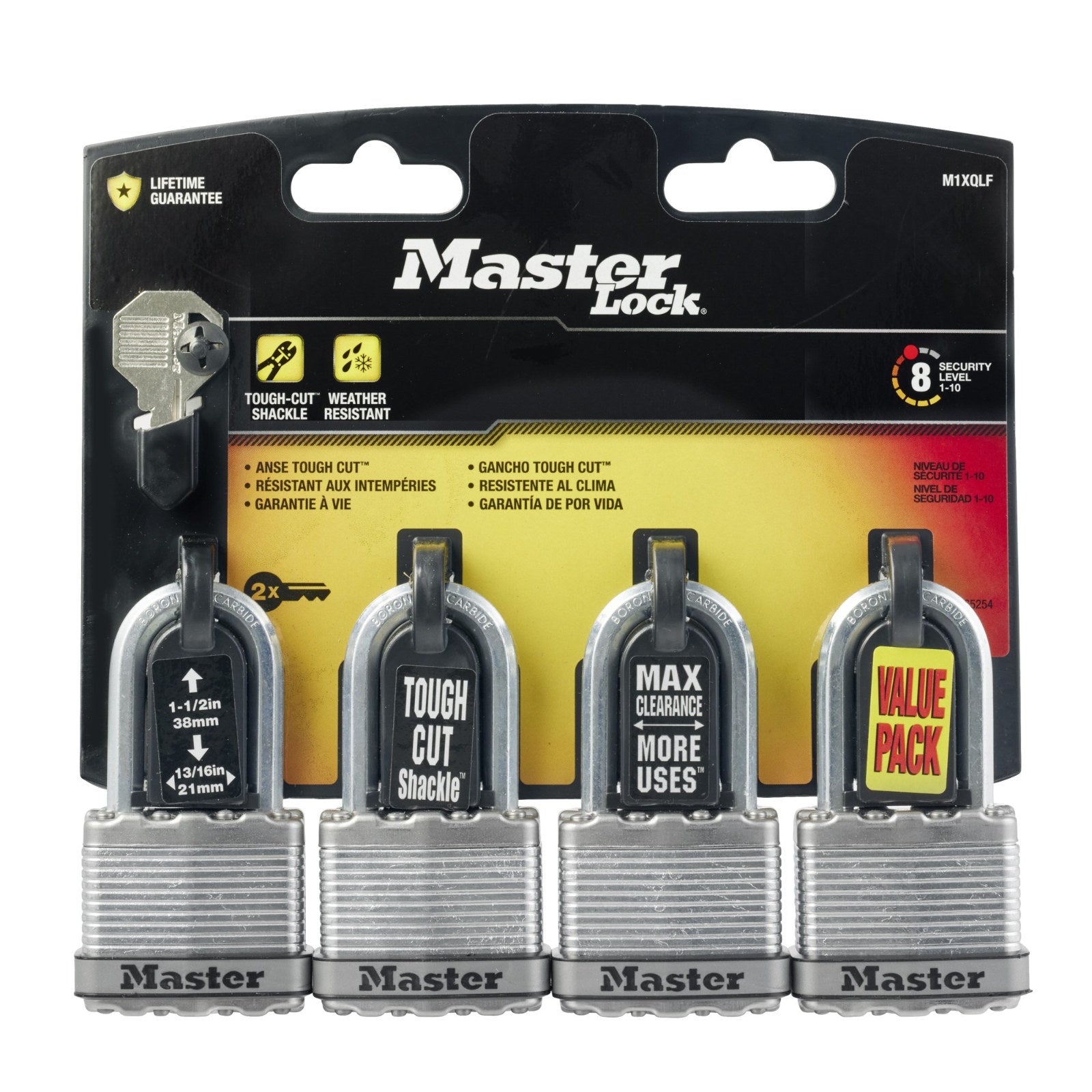 Master Lock 45mm Magnum Laminated Steel Padlock 38mm Long Shackle 4 Pack