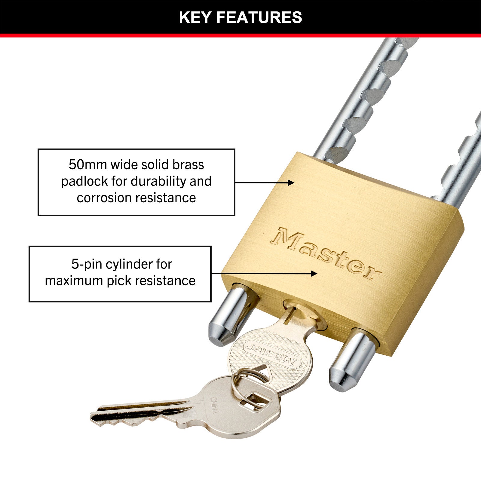 Master Lock 50mm Solid Brass Adjustable Shackle Padlock