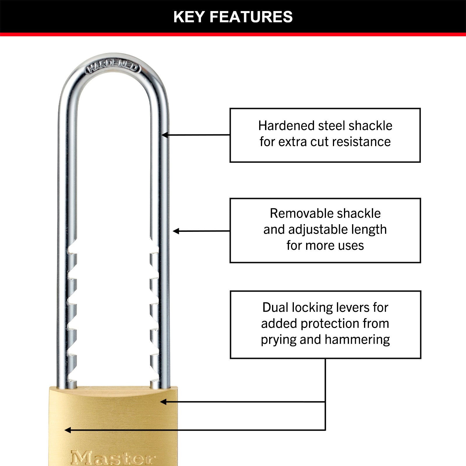 Master Lock 50mm Solid Brass Adjustable Shackle Padlock
