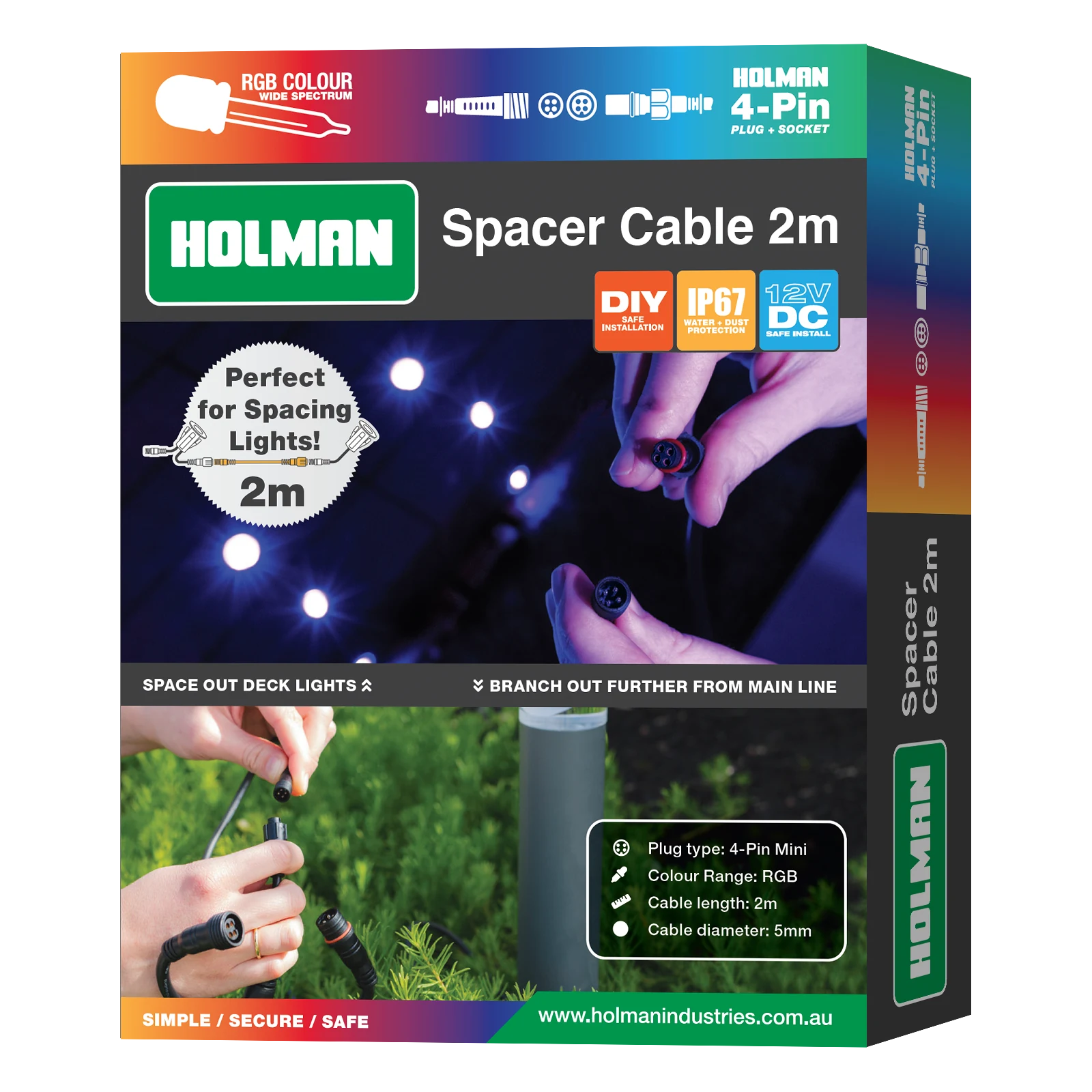 Holman 2m RGB Colour Garden Light Spacer Cable