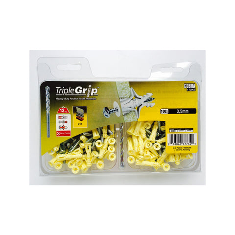 Cobra 3.5mm Anchor Triple-Grip Screws and Bit - 100 Pack