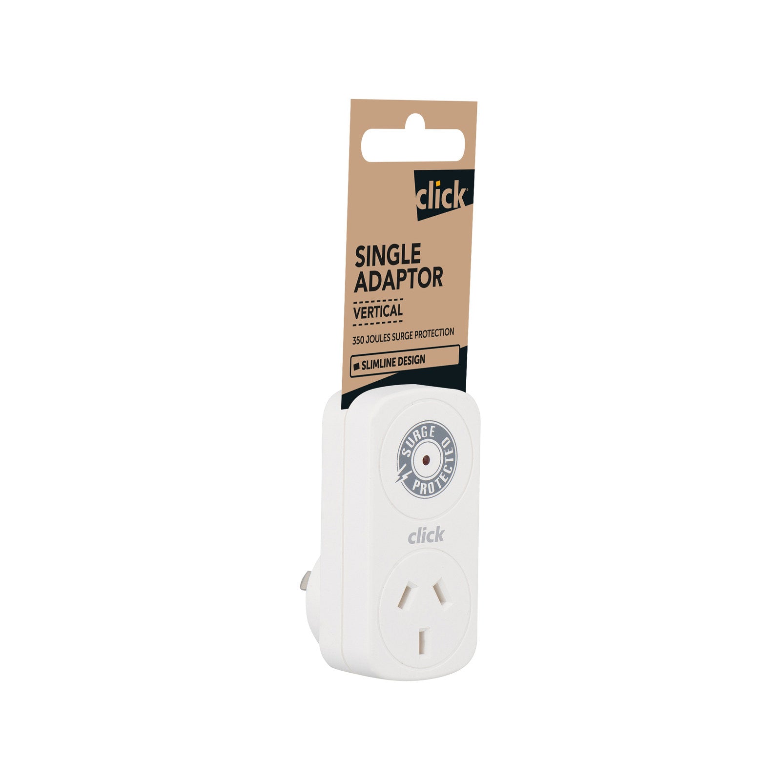 Click White Plug In Adaptor 1 Outlet Surge Protection CLKDA04-S