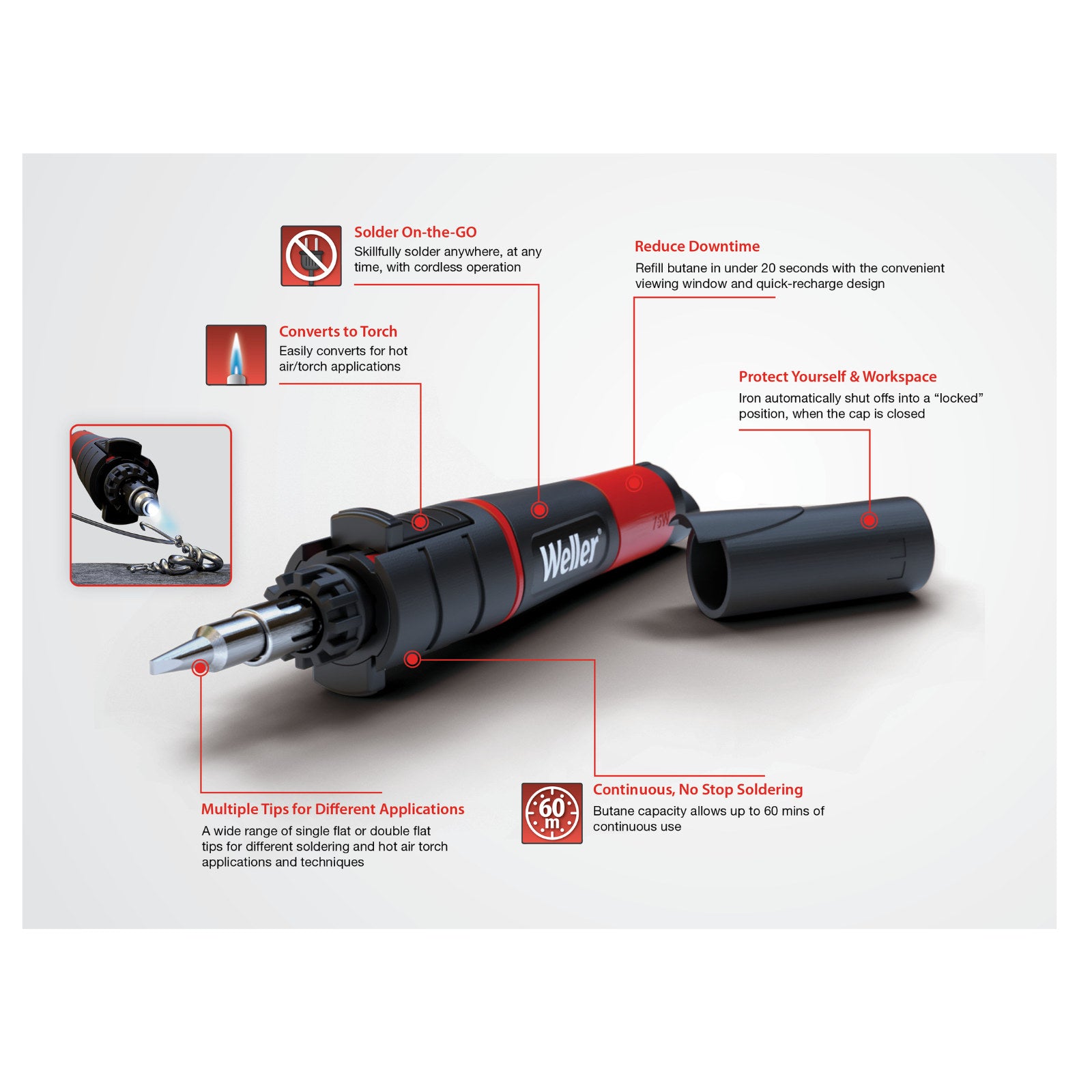 Weller 25-75W Cordless Butane Soldering Iron & Heat Tool Kit WLBUK75
