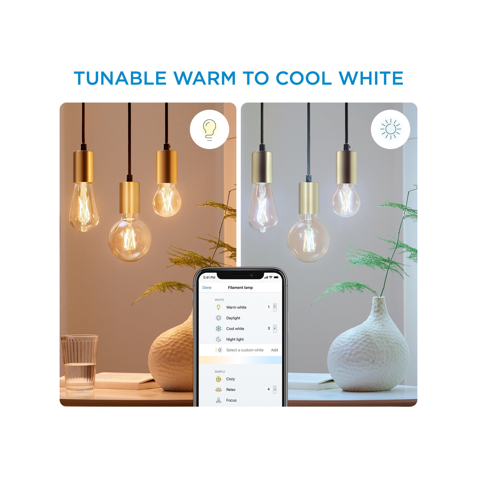 WiZ A60 B22 LED 640lm 7W Tuneable White Smart Filament Globe (929003017501)