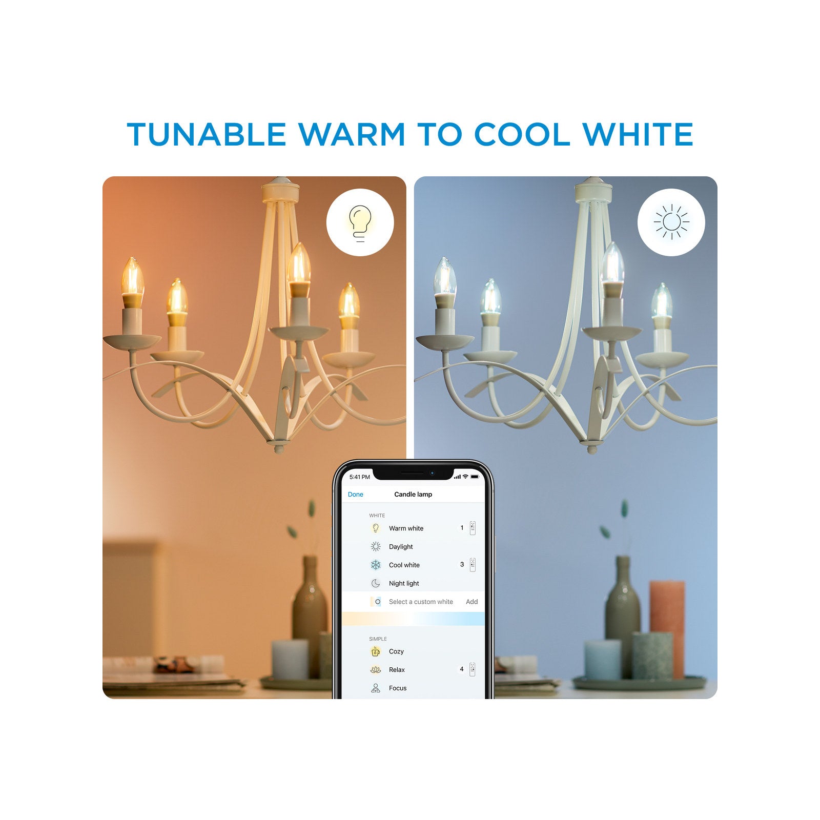 WiZ P45 E14 LED 370lm 4.9W Tuneable White Smart Filament Candle (929003017701)