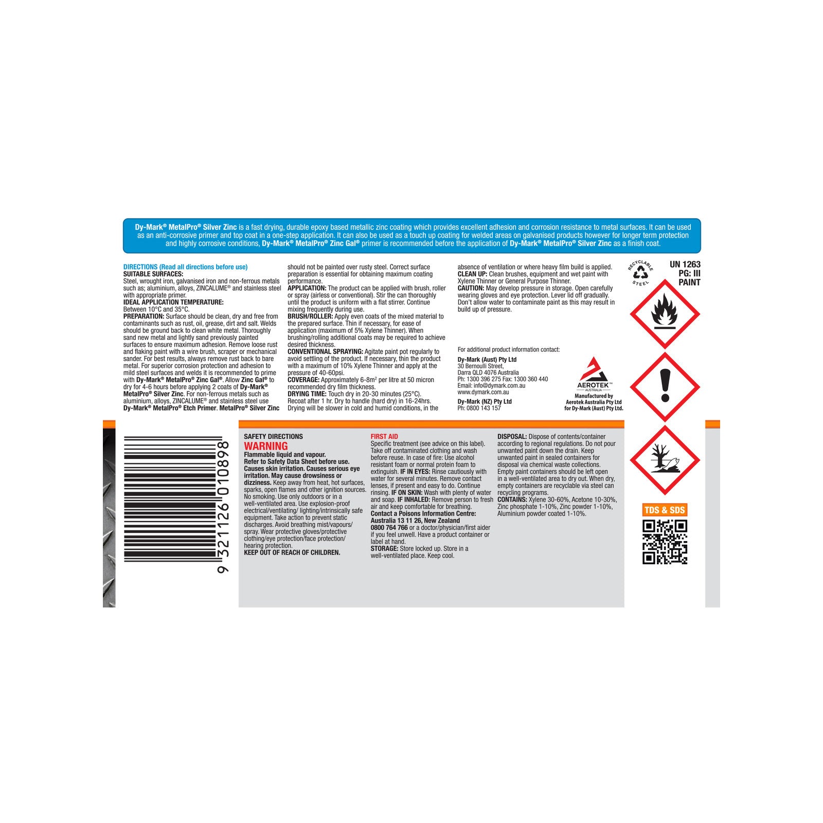 Dy-Mark 250ml Silver Zinc MetalPro Metal Paint