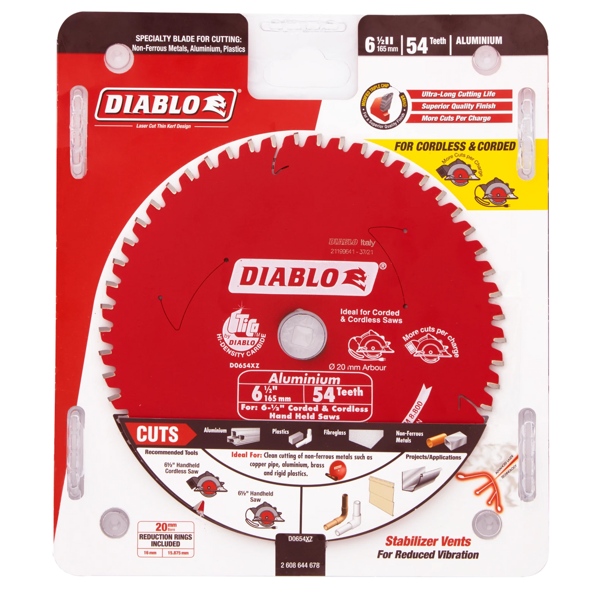 Diablo 165mm 54T Aluminium/Plastic Circular Saw Blade