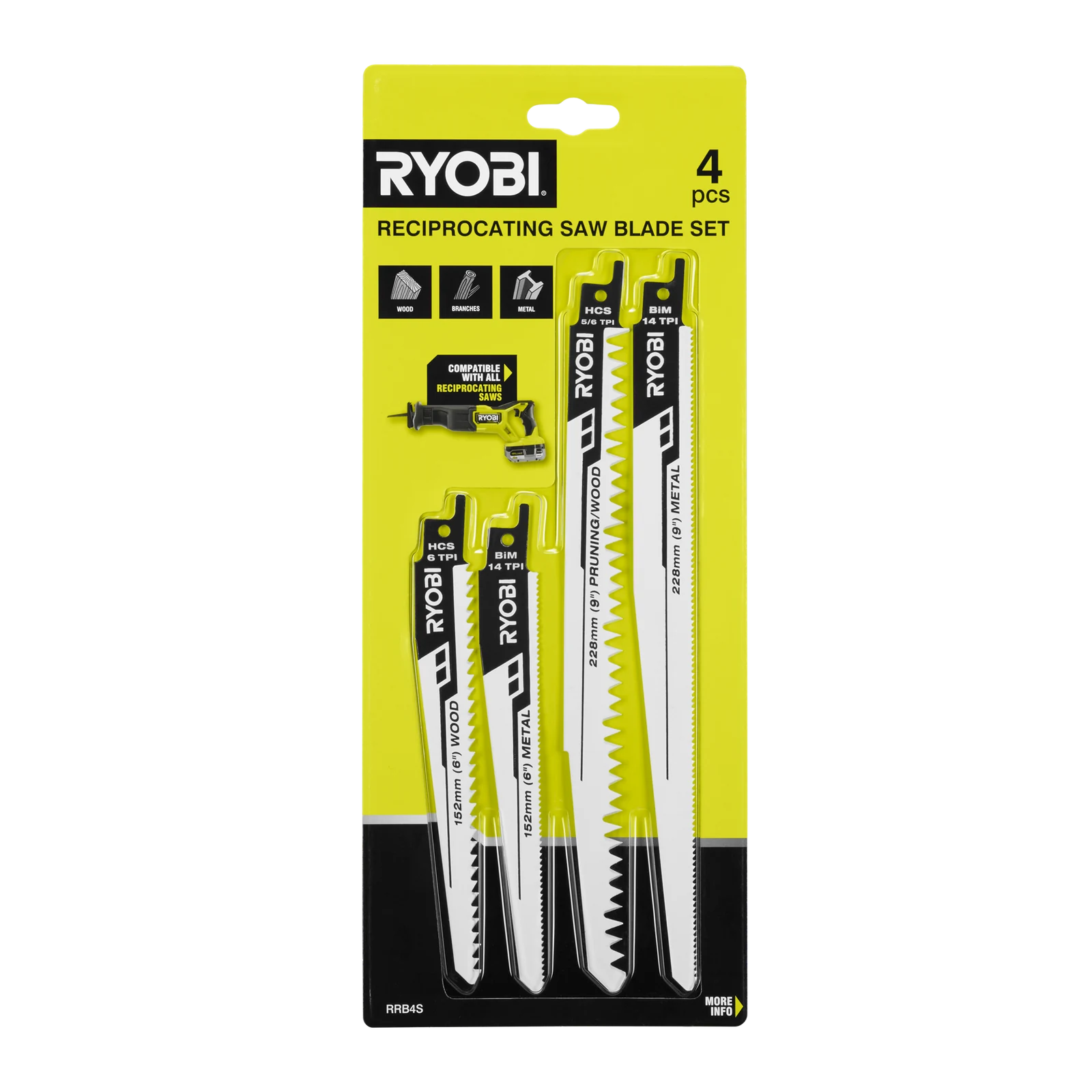 Ryobi 4 Piece Reciprocating Saw Blade Set