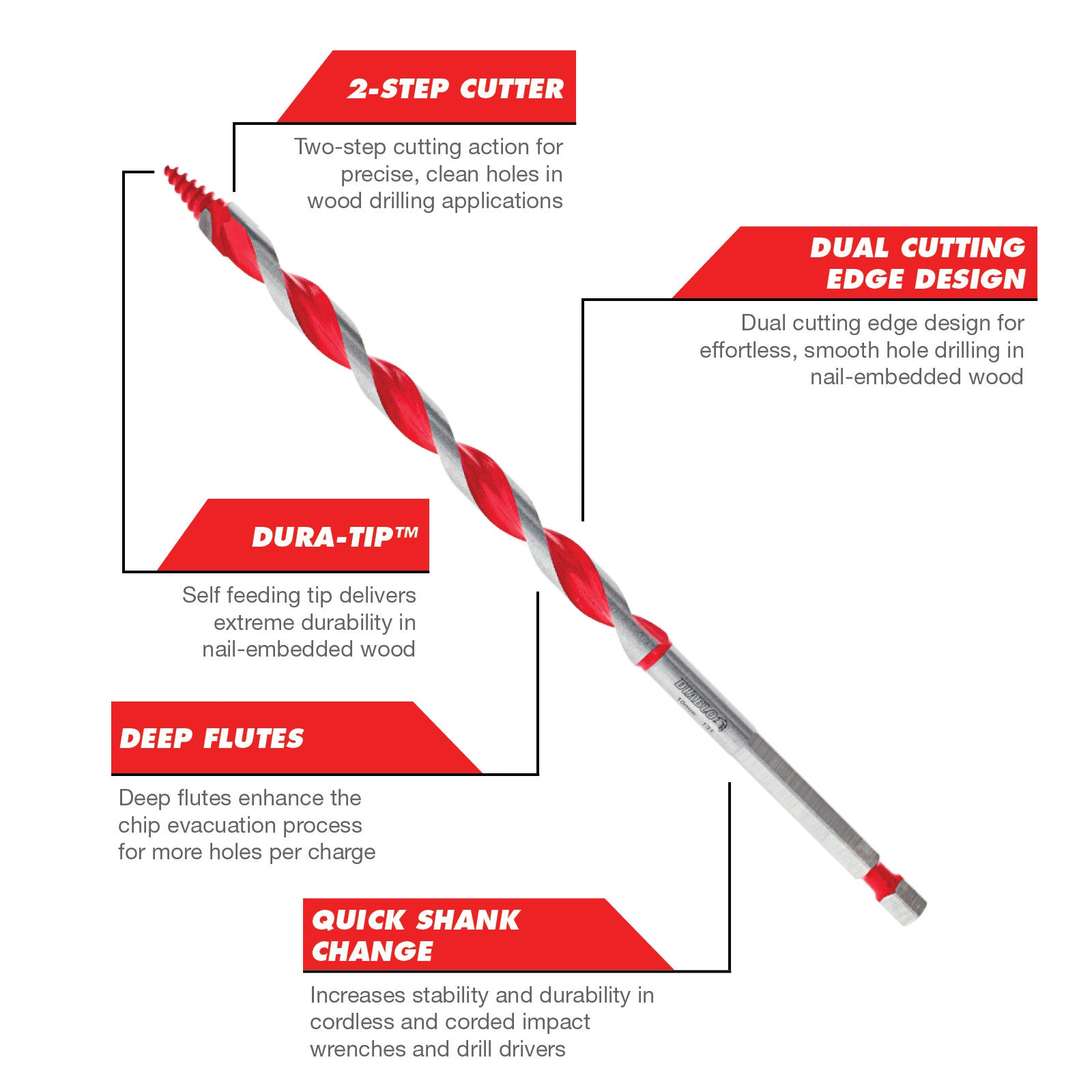 Diablo 10 x 190mm SpeeDemon Wood Auger Bit