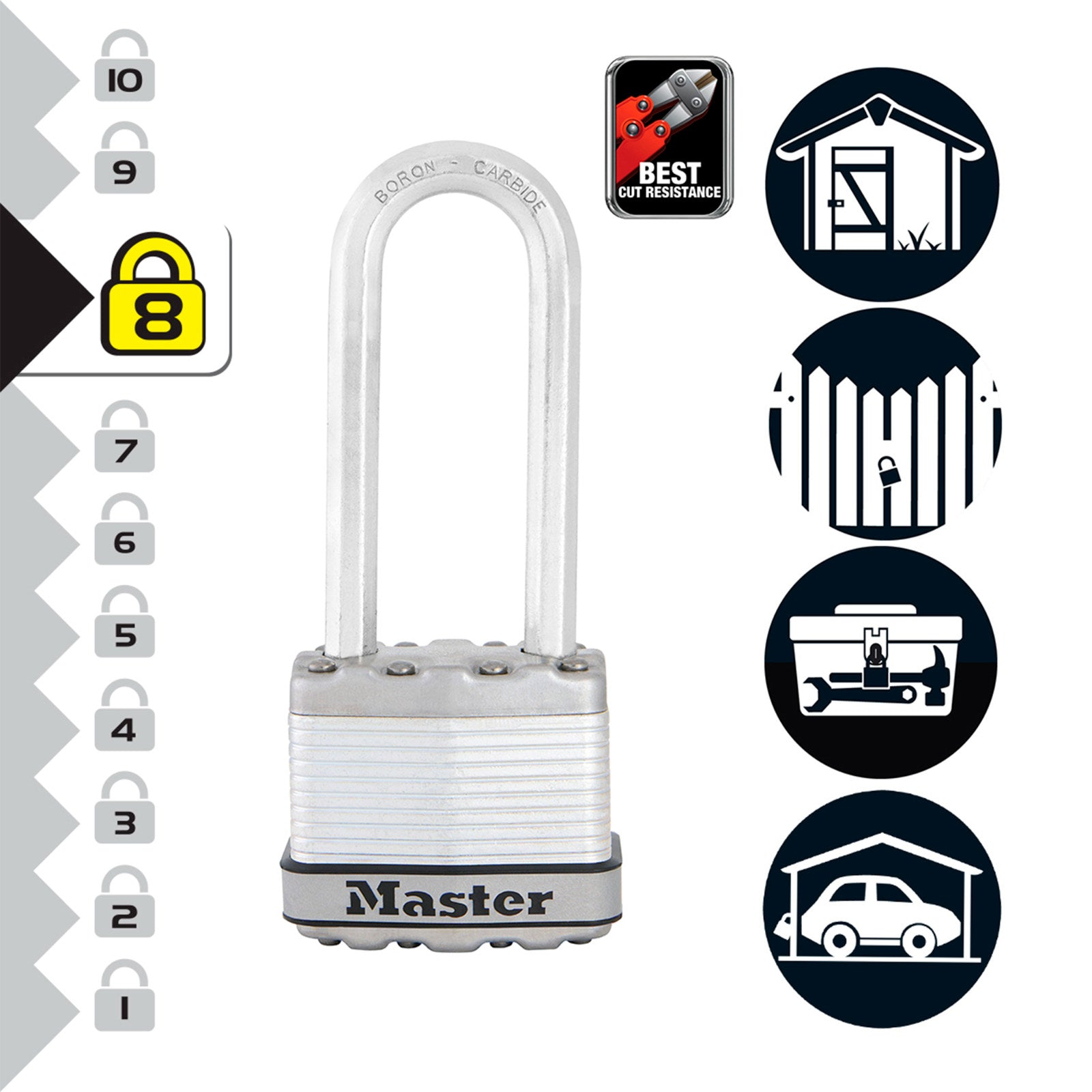 Master Lock 45mm Magnum Laminated Steel Padlock, 64mm Extra Long Shackle - 2 Pack