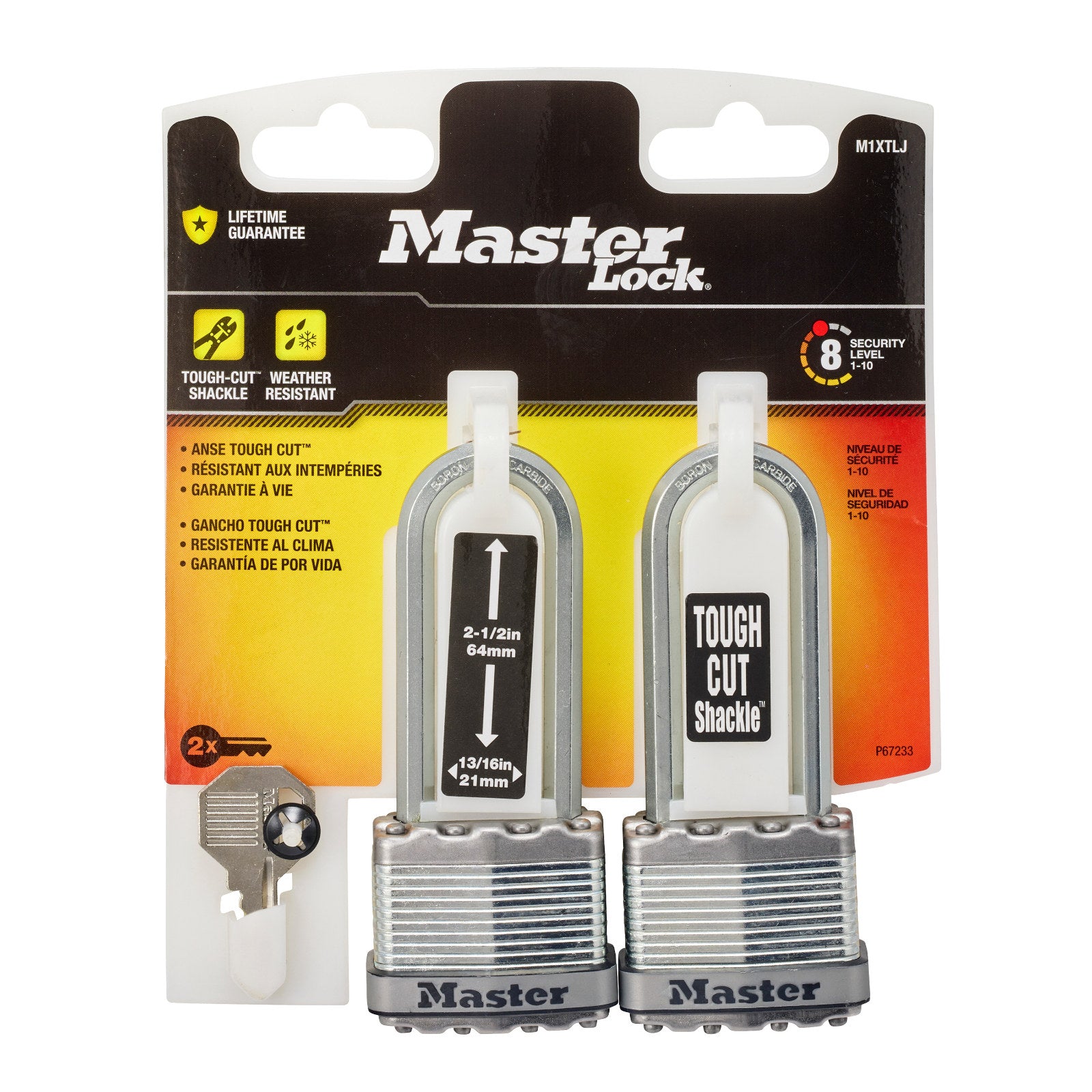 Master Lock 45mm Magnum Laminated Steel Padlock, 64mm Extra Long Shackle - 2 Pack