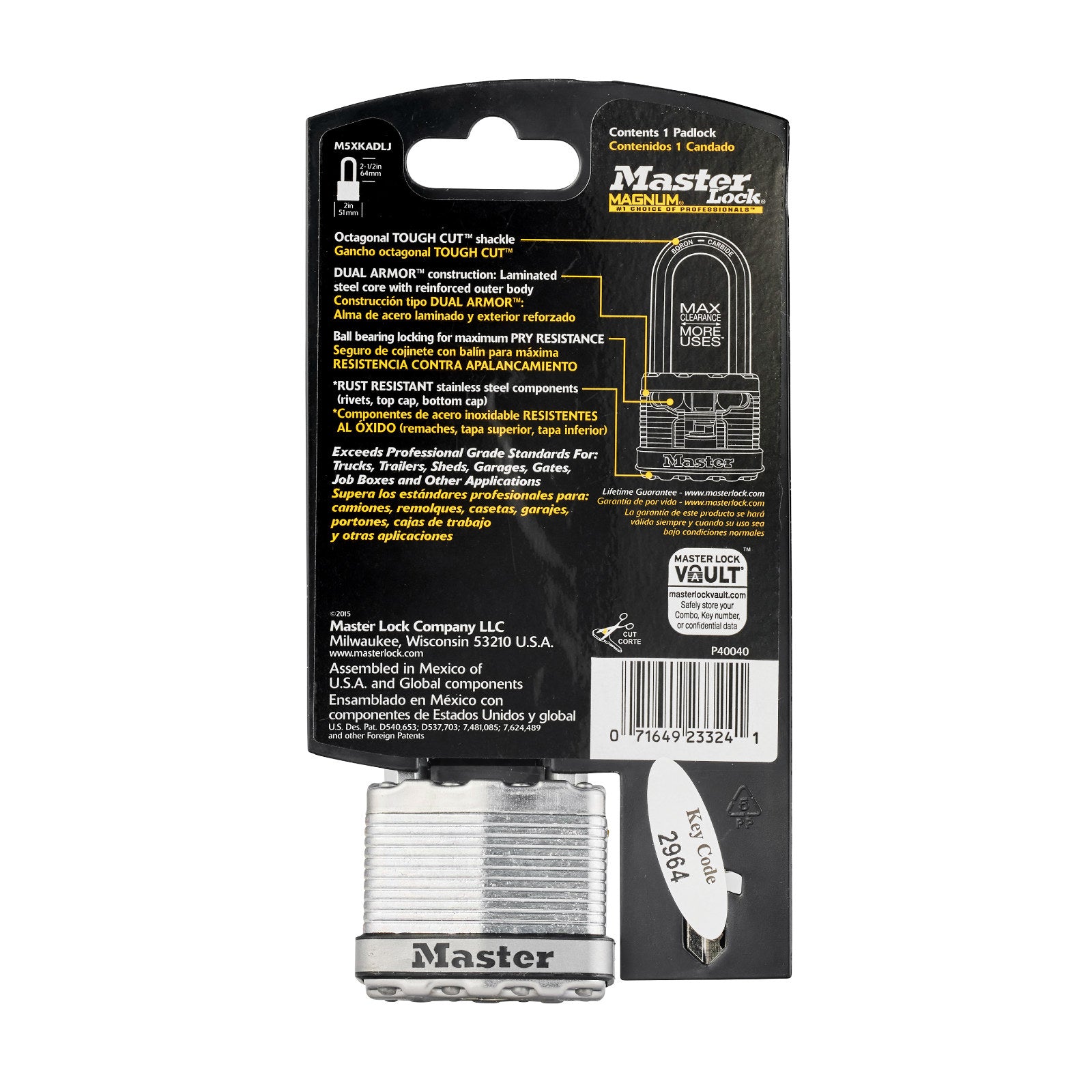 Master Lock 51mm Magnum Laminated Steel Padlock, 64mm Extra Long Shackle