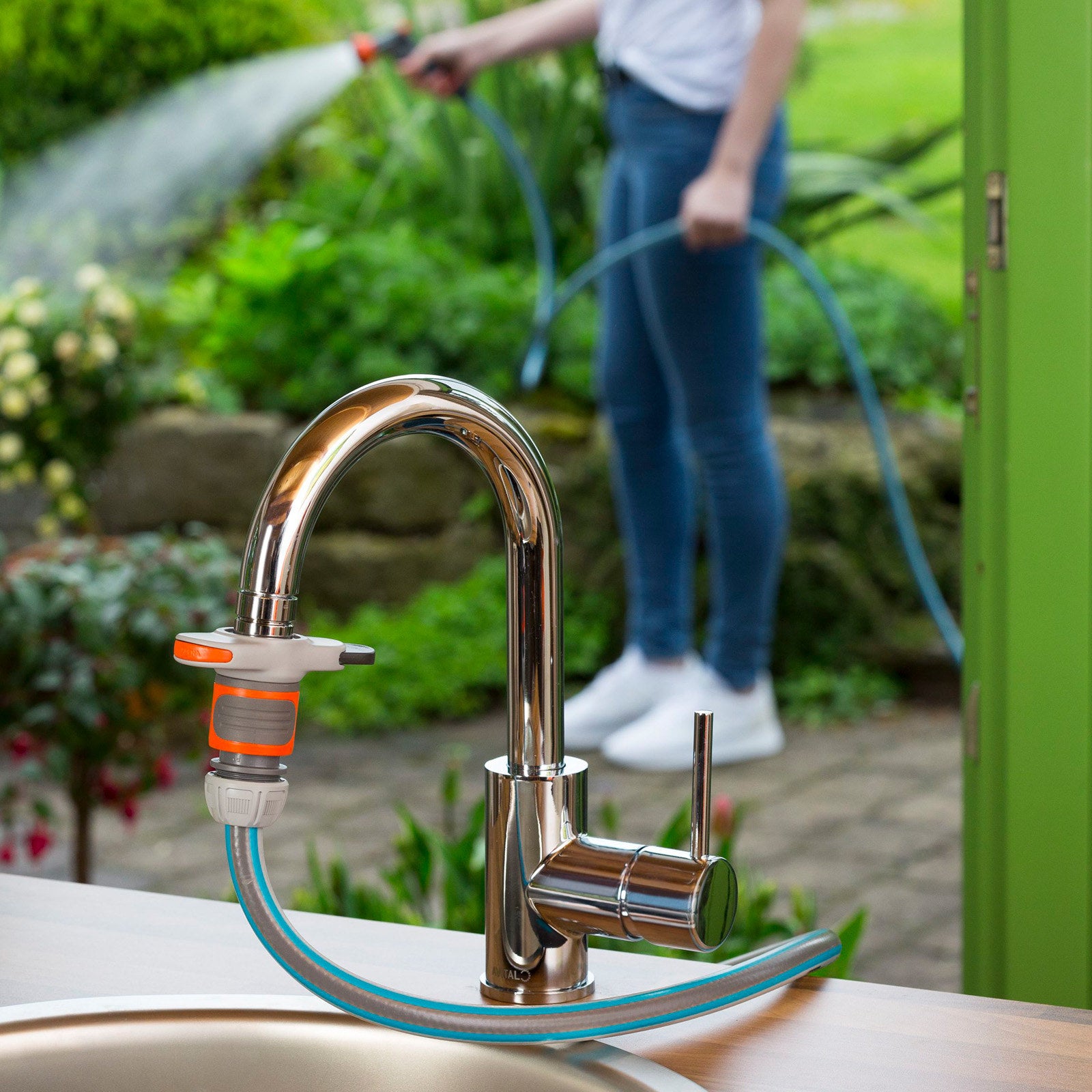 Gardena Indoor Plastic Tap Adaptor Grey / Orange