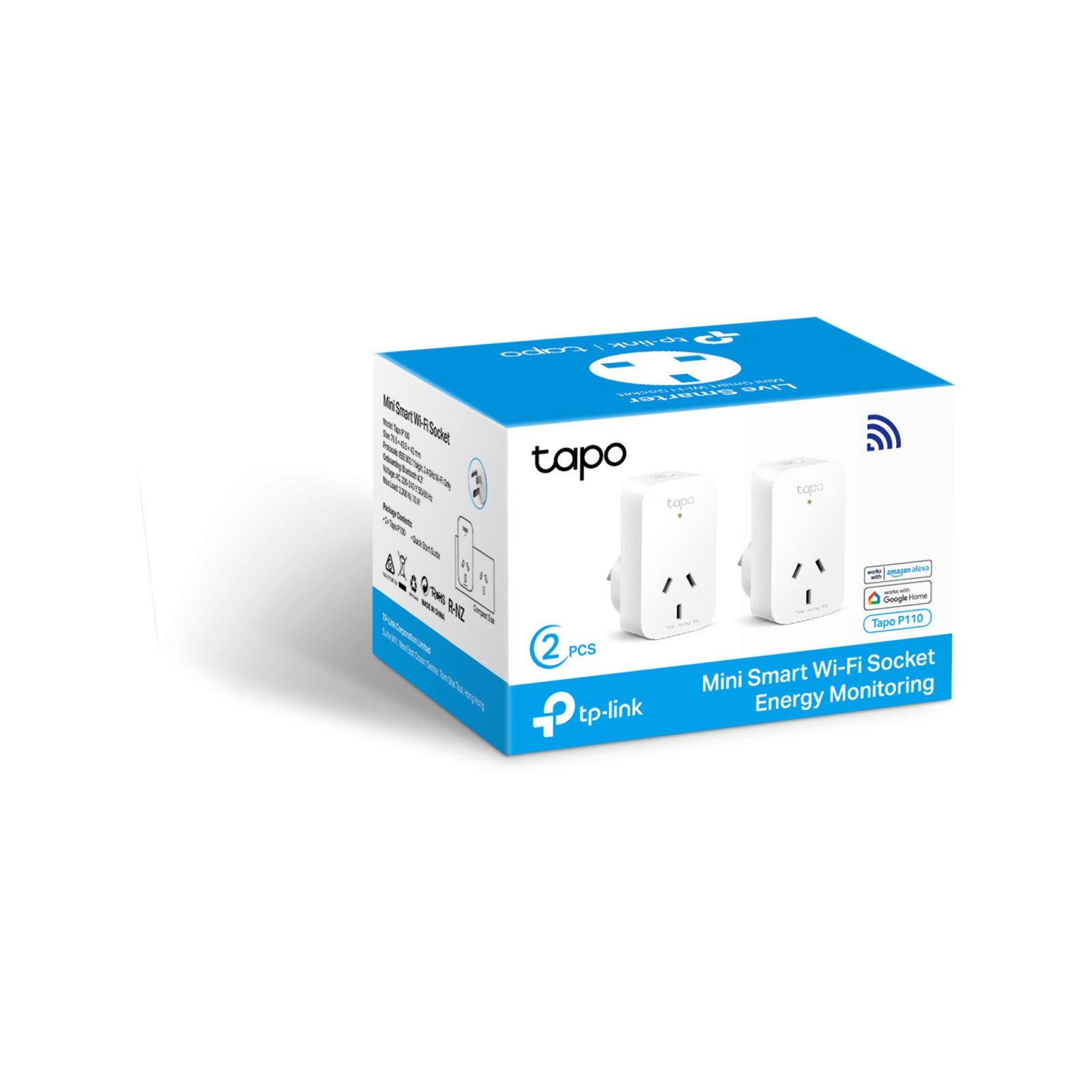 TP-Link Tapo Mini Wi-Fi Smart Plug With Energy Monitoring - 2 Pack, White