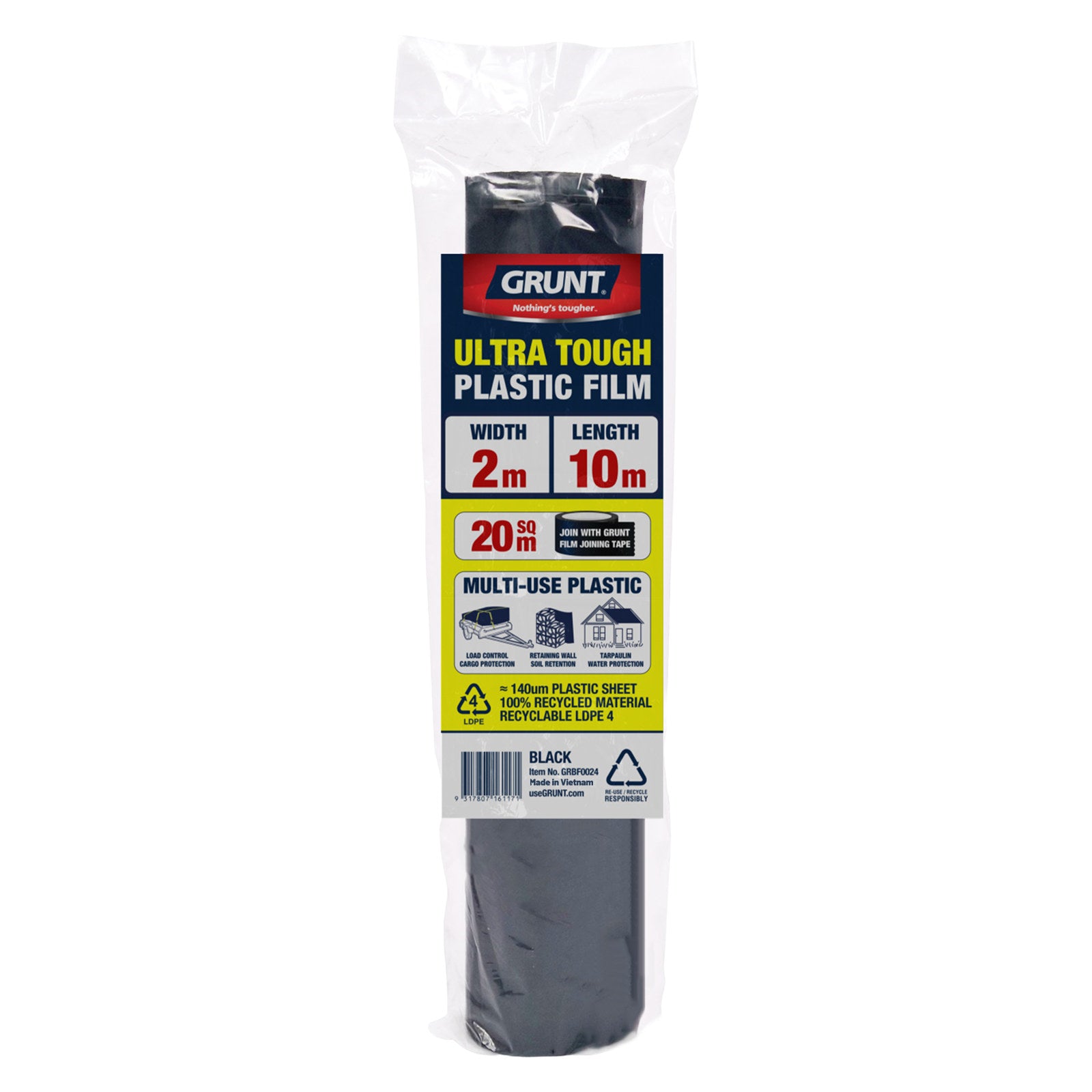 Grunt 2 x 10m Black 140um Multi Use Plastic Film