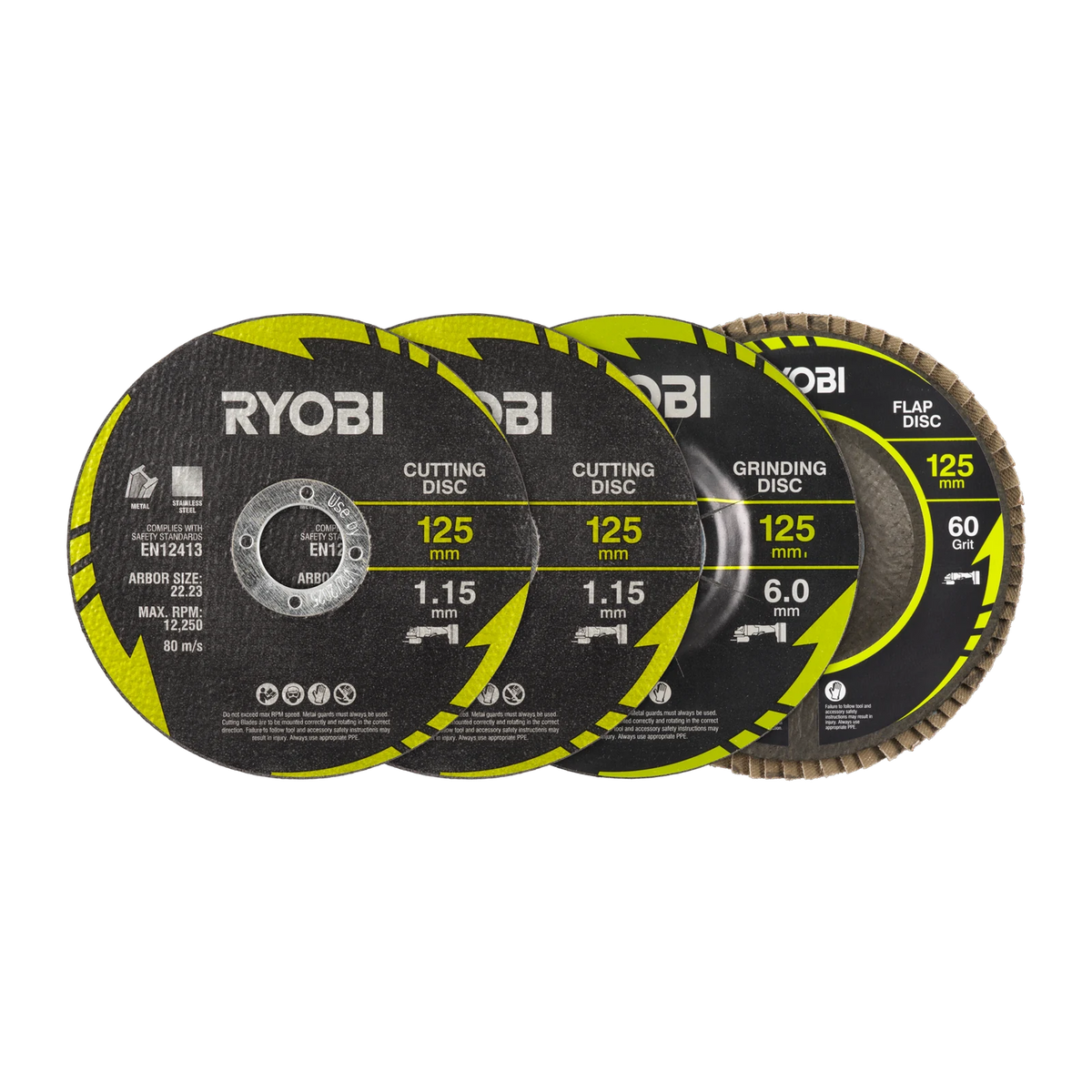 Ryobi 4 Piece 125mm Cutting and Grinding Set
