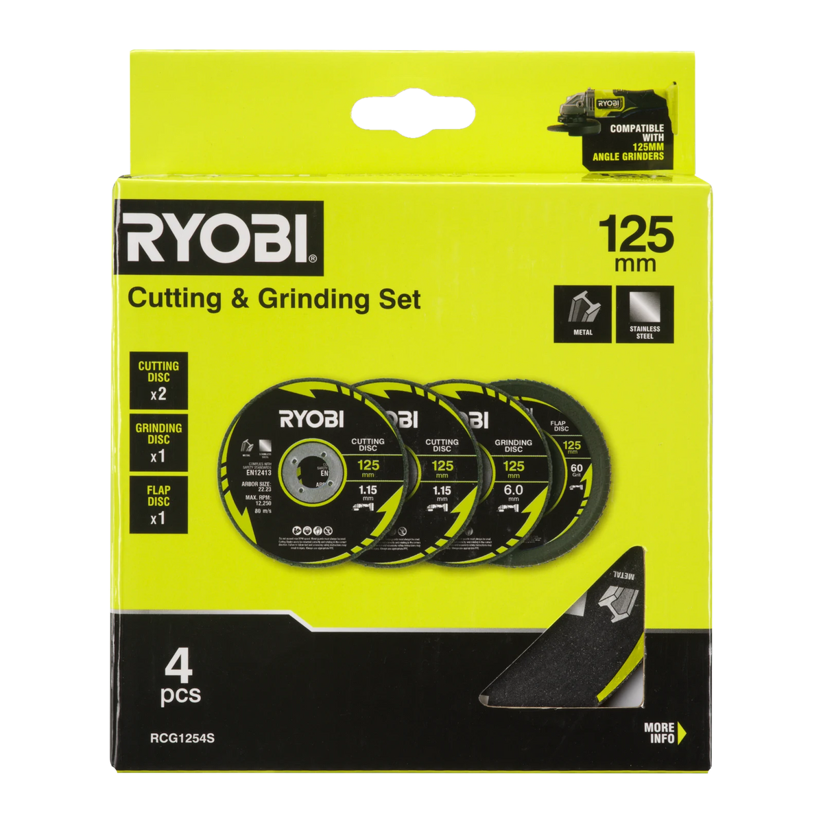 Ryobi 4 Piece 125mm Cutting and Grinding Set
