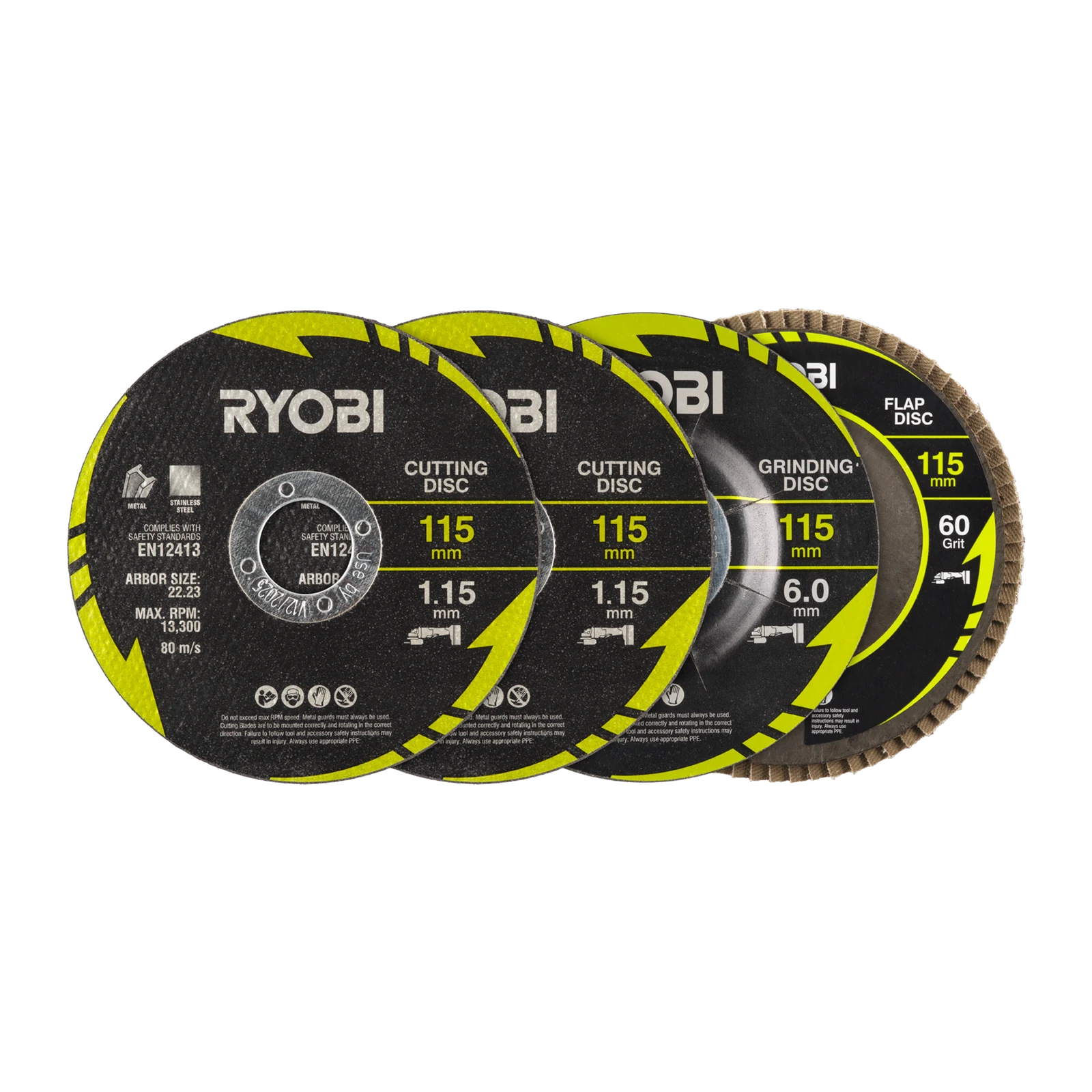 Ryobi 4 Piece 115mm Cutting and Grinding Set