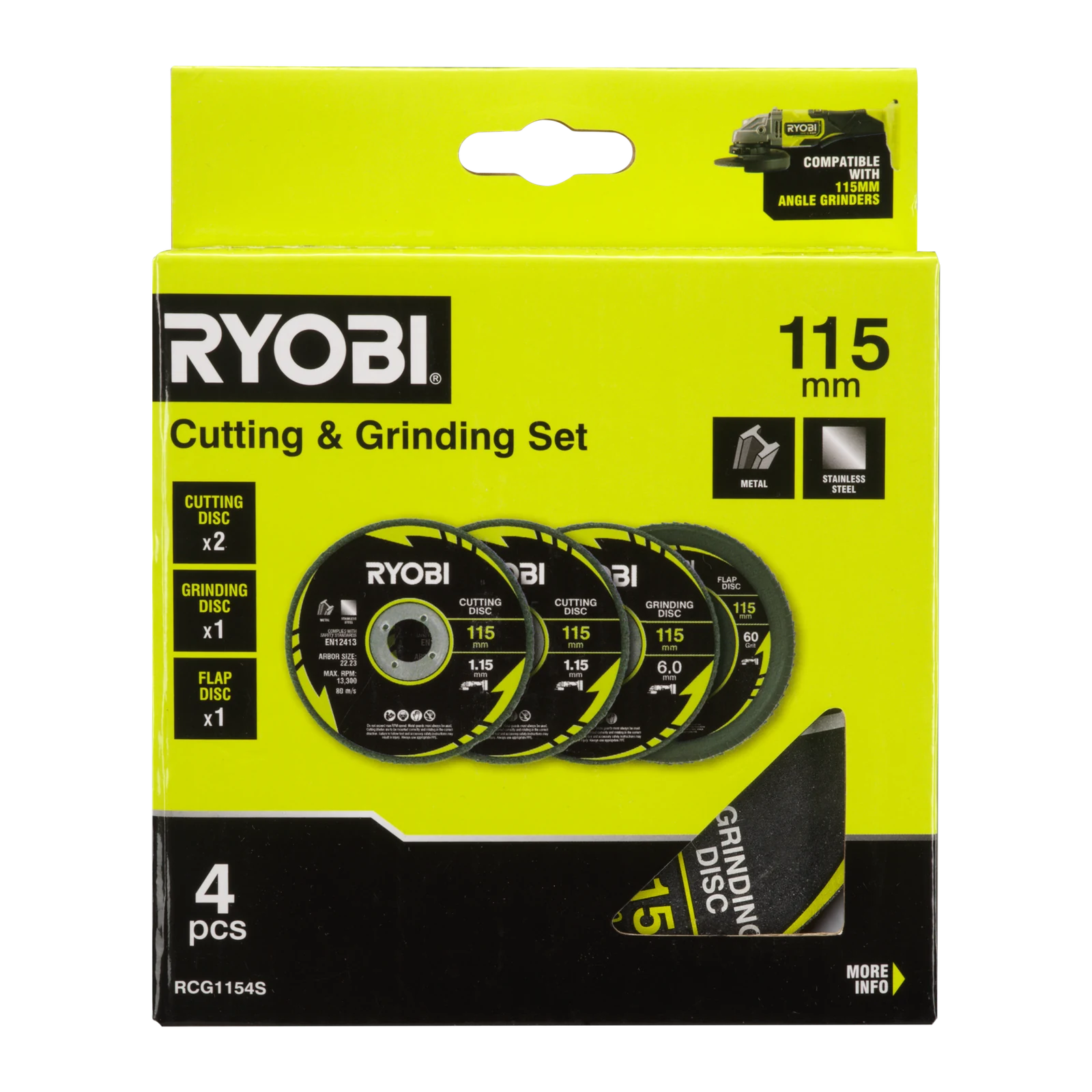 Ryobi 4 Piece 115mm Cutting and Grinding Set