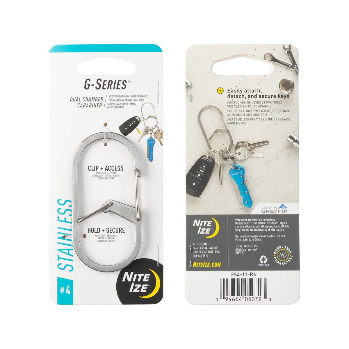 Nite Ize G-Series Dual Chamber Carabiner No. 4, Stainless Steel