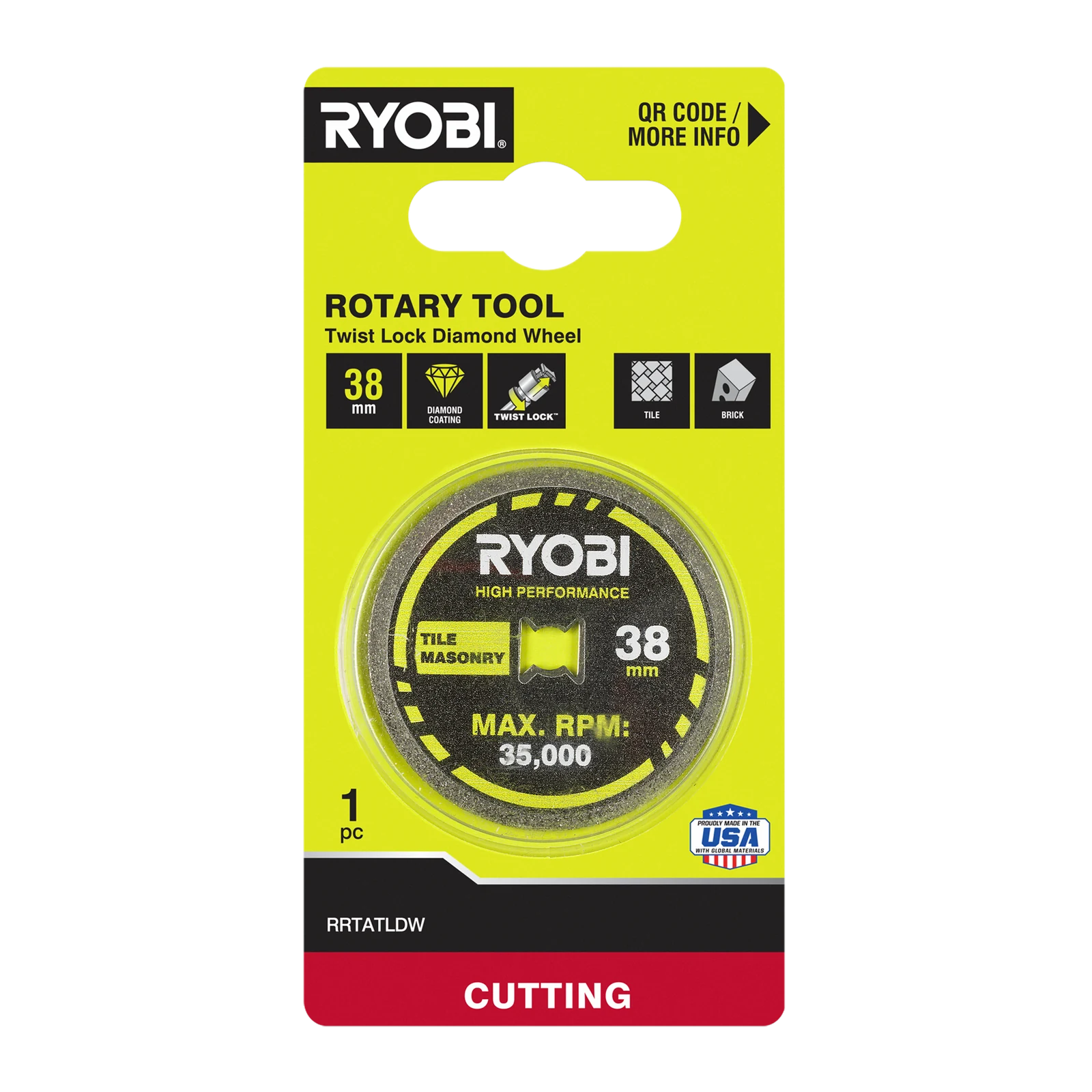 Ryobi 38mm Twist Lock Tile Cutting Wheel with Diamond Coating