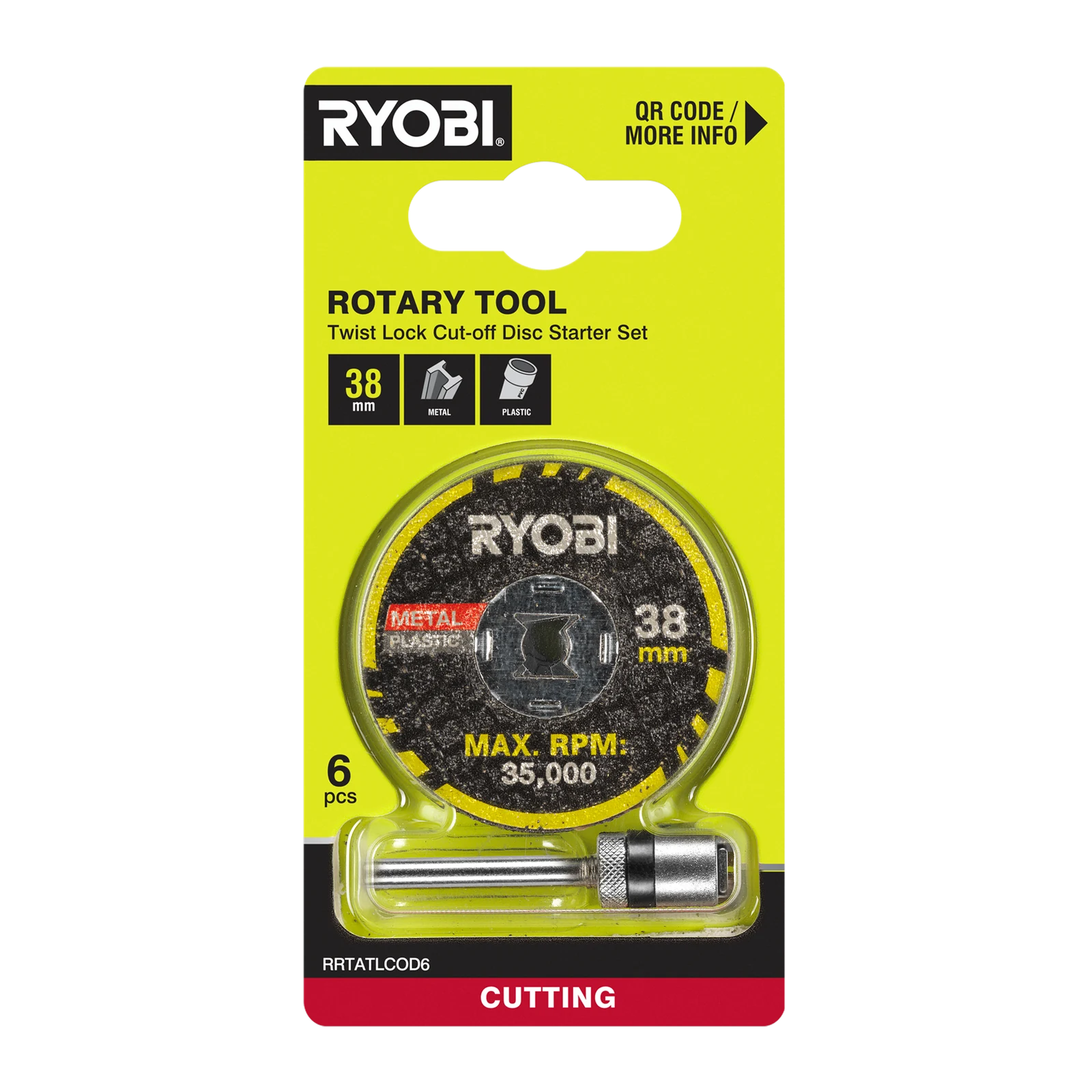 Ryobi 38mm Rotary Twist Lock Cutting Disc Starter Set - 6 Piece with Mandrel
