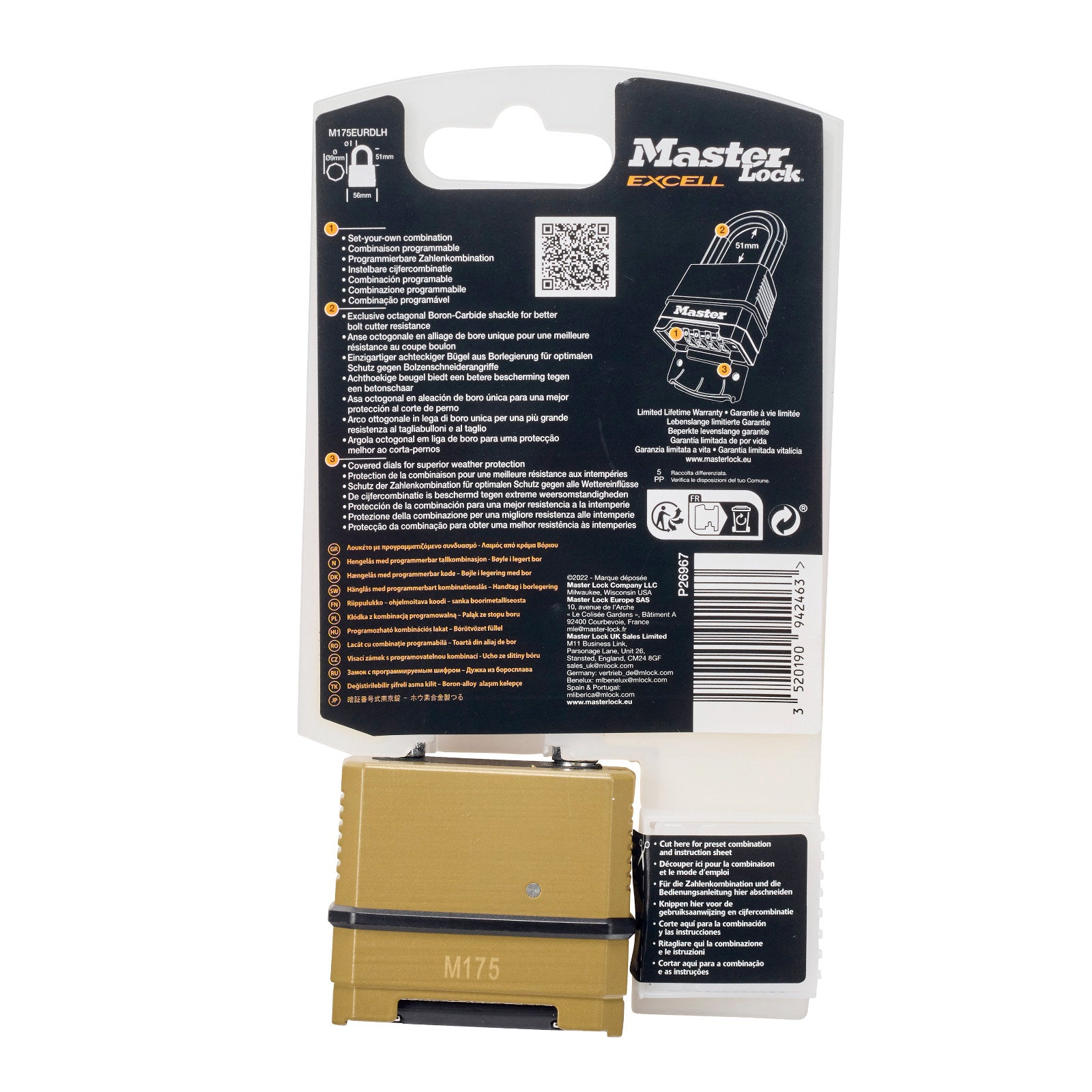 Master Lock Excell 56mm Laminated Steel Set-Your-Own Combination Padlock, 51mm Shackle