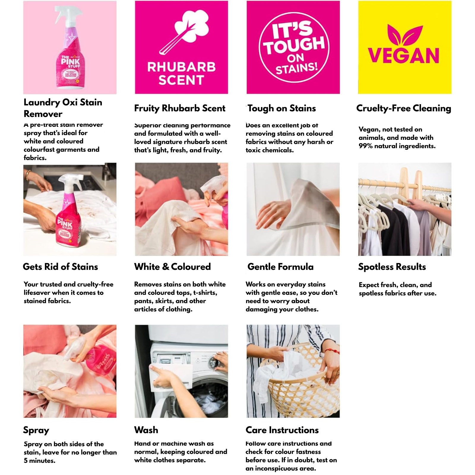 The Pink Stuff 500ml Oxi Stain Remover Spray for Colour-Fast Fabrics