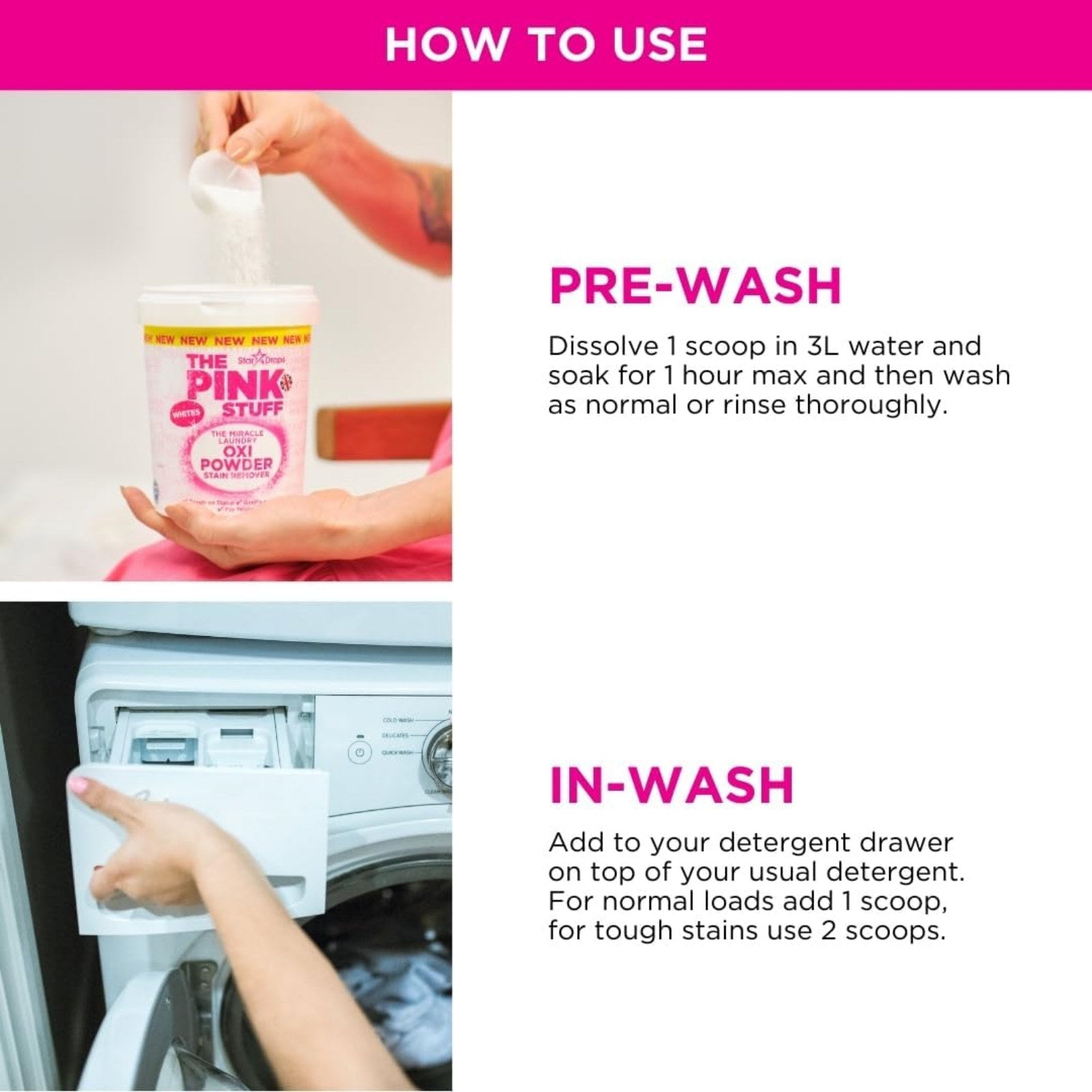 The Pink Stuff 1kg Whites Miracle Laundry Oxi Powder Stain Remover