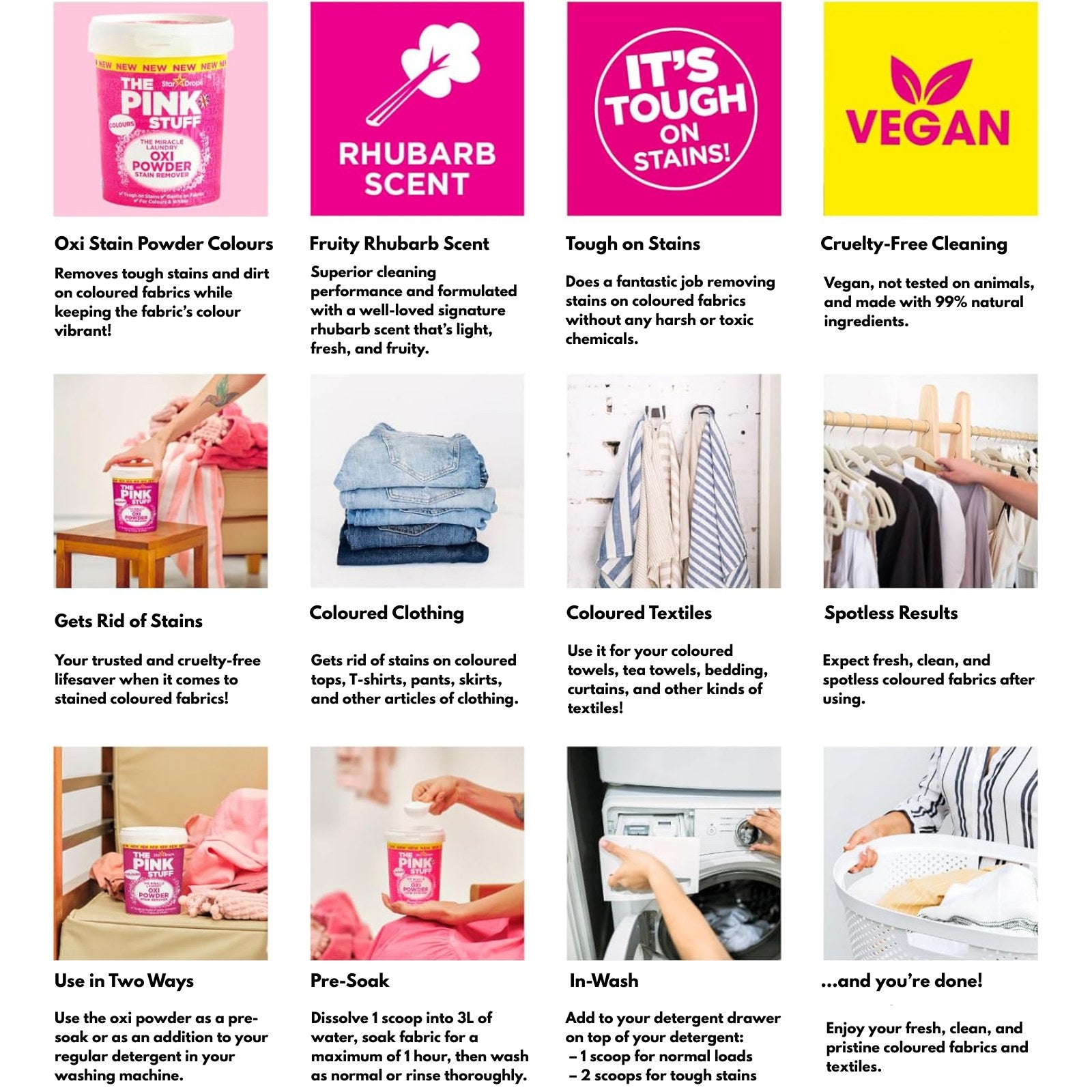 The Pink Stuff 1kg Colours Laundry Oxi Powder Stain Remover
