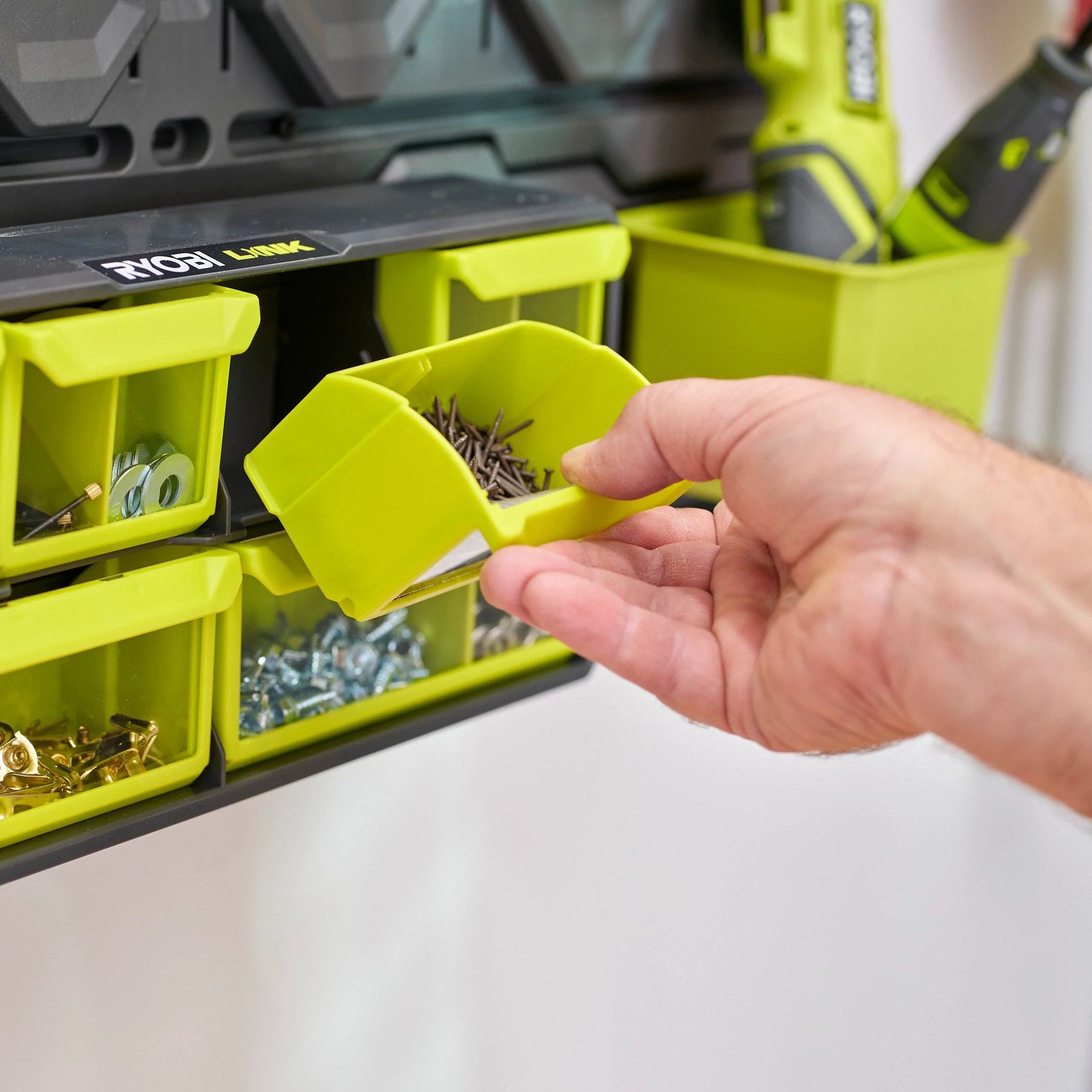 Ryobi LINK Small Wall Parts Organiser 6 Clear Bins Indoor