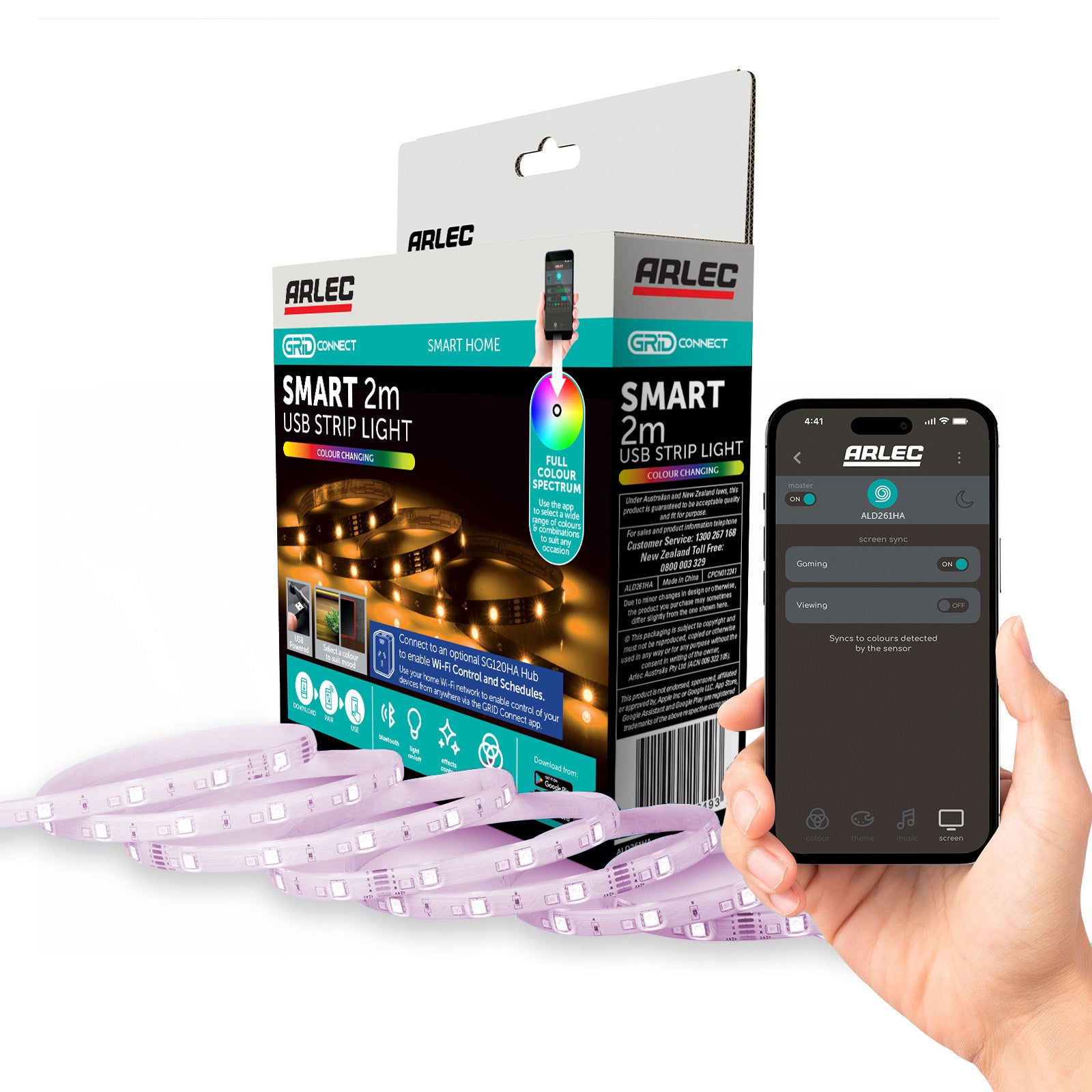 Arlec 2m Grid Connect Smart USB Strip Light, RGB, App Controlled, Indoor ALD261HA