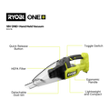 Ryobi 18V ONE+ Cordless Handheld Vacuum 0.6L with HEPA Filter, Skin Only RHV18