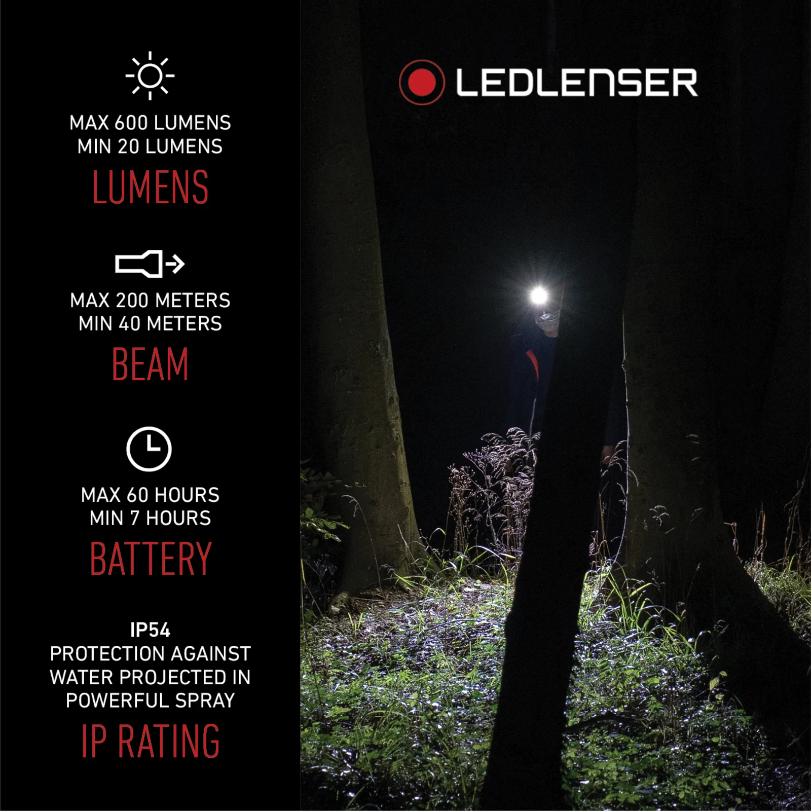 Ledlenser MH7 600lm Rechargeable Headlamp with Red Night Mode, Zoom, Black/Grey MH7