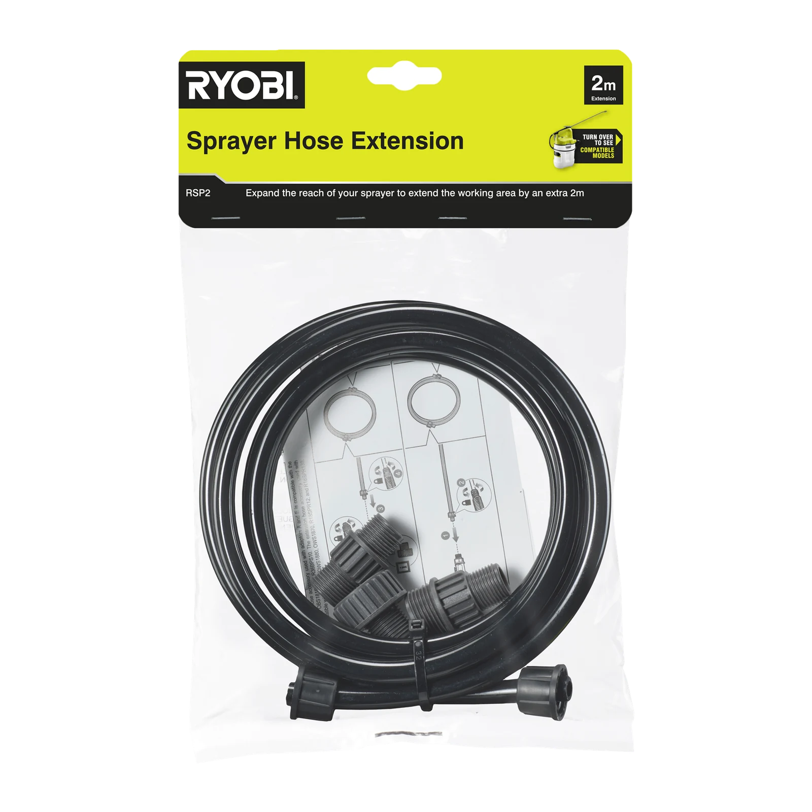 Ryobi 2m Sprayer Extension Hose for Garden Sprayers with Adaptors