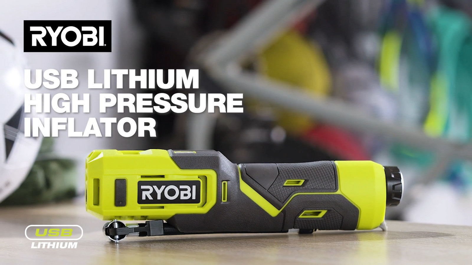 Ryobi USB Lithium High Pressure Inflator 2Ah Kit Portable 100psi RI4K