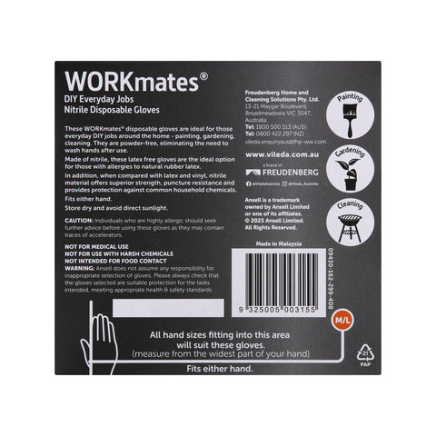 Vileda Ansell WORKmates Nitrile Disposable Gloves Medium/Large - 36 Pack